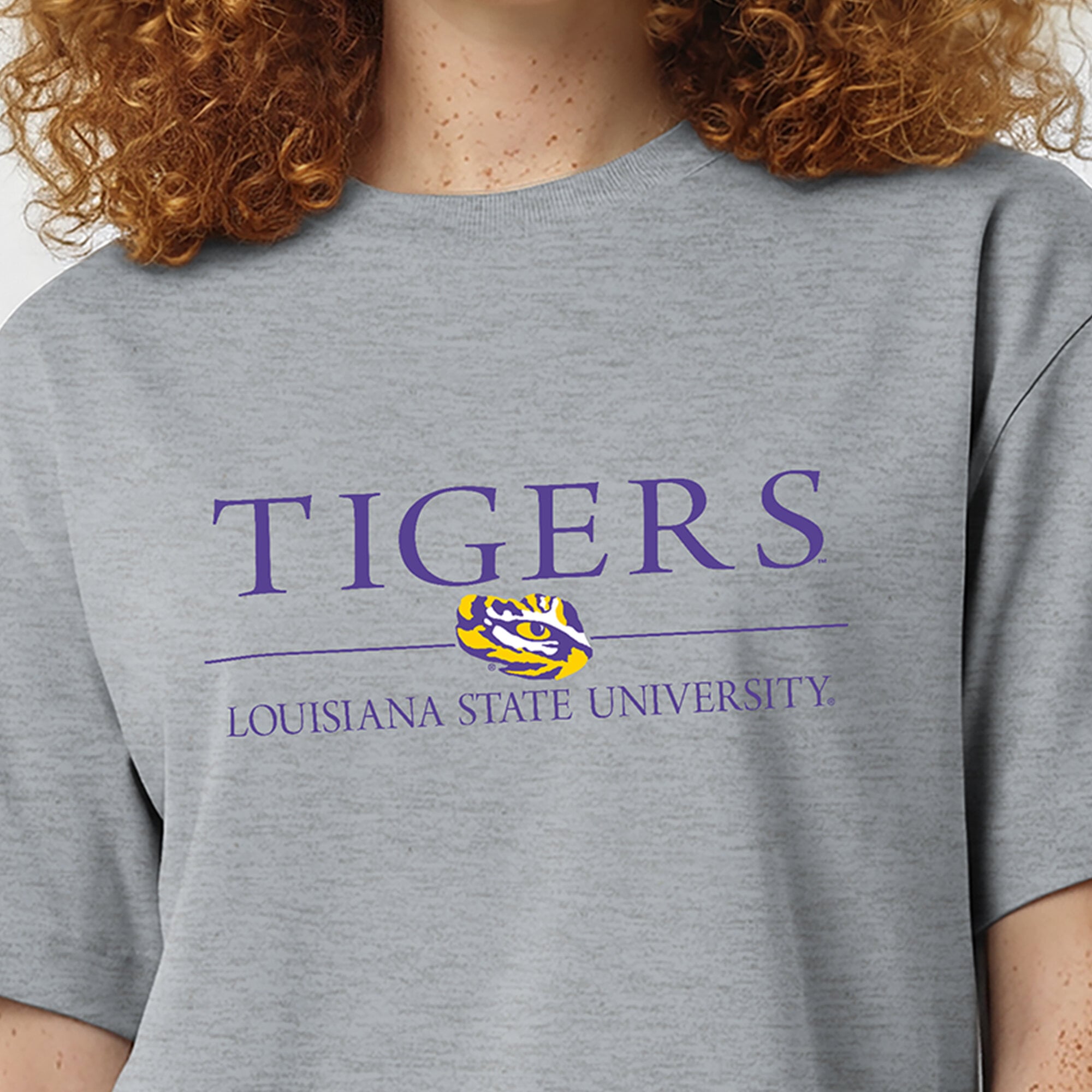 Women's Champion Gray LSU Tigers Waist Length Wordmark T-Shirt