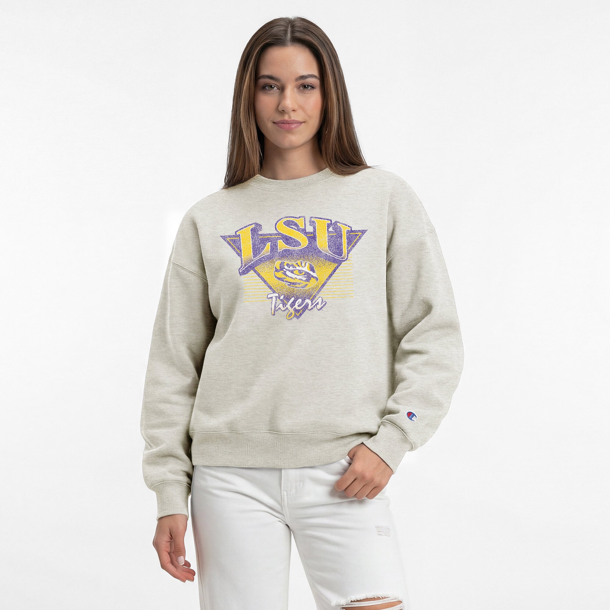 Sweat-shirt à manches courtes Champion Oatmeal LSU Tigers All-Star pour femmes