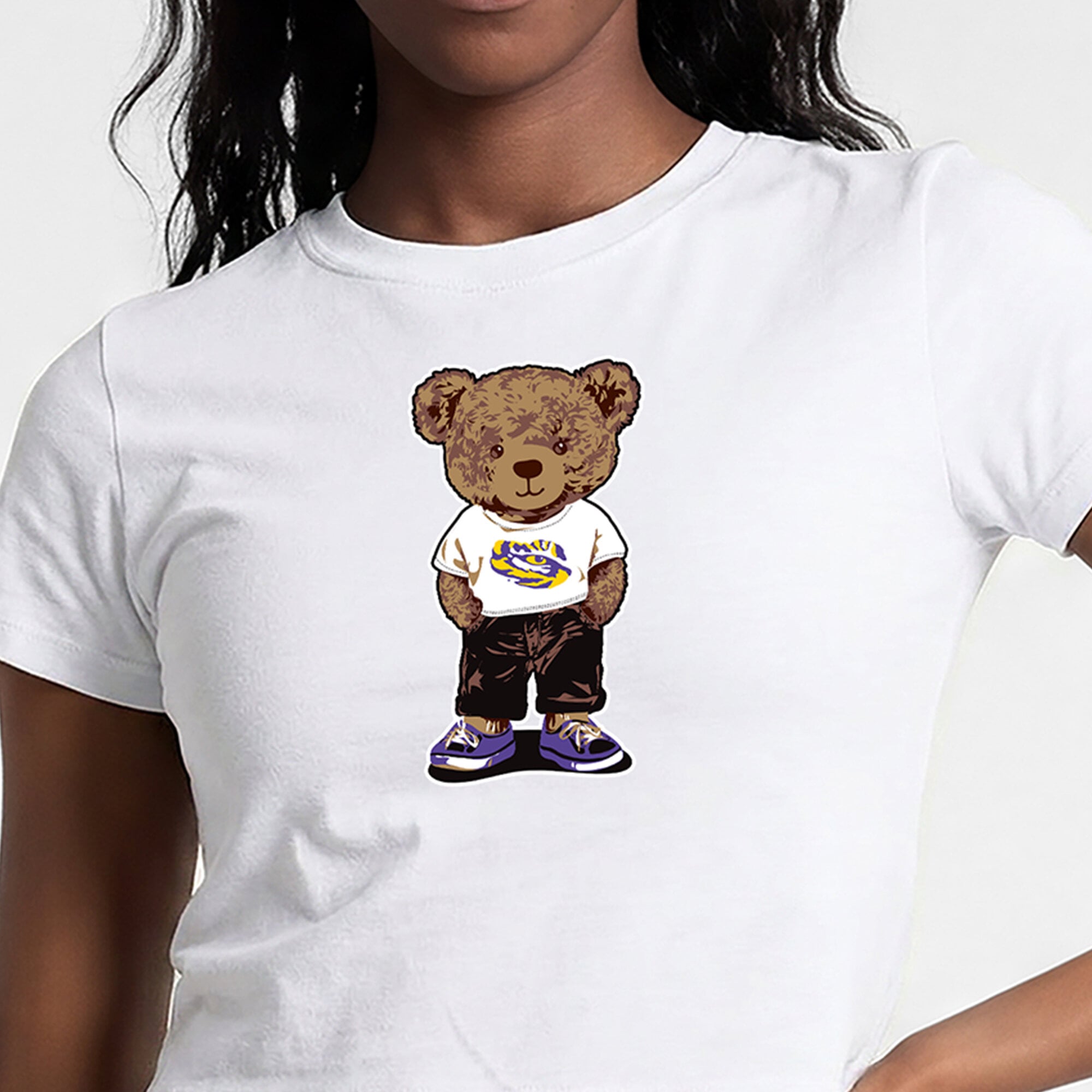 Women's Champion White LSU Tigers Teddy Bear Baby T-Shirt