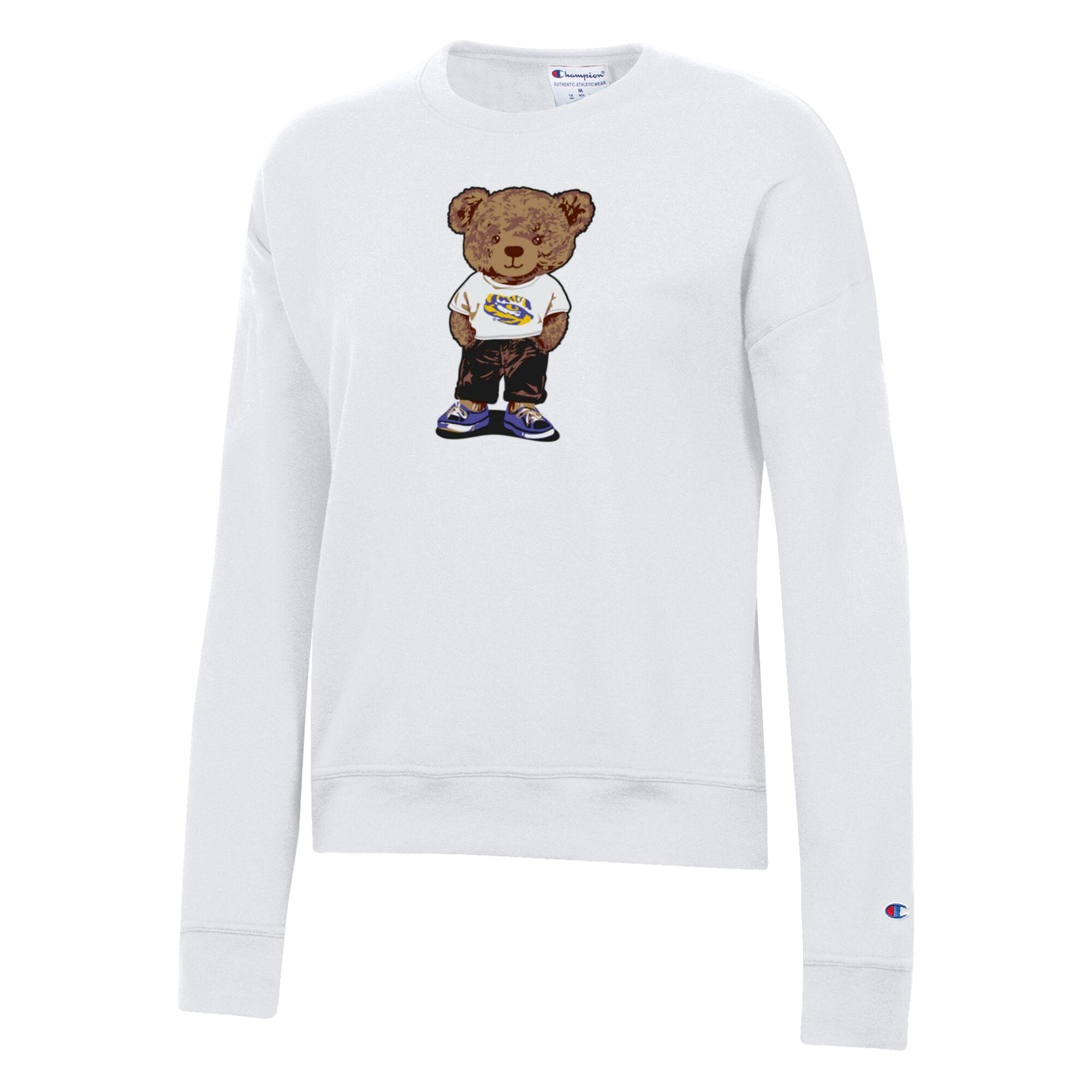 Women's Champion White LSU Tigers Teddy Bear Fleece Sweatshirt