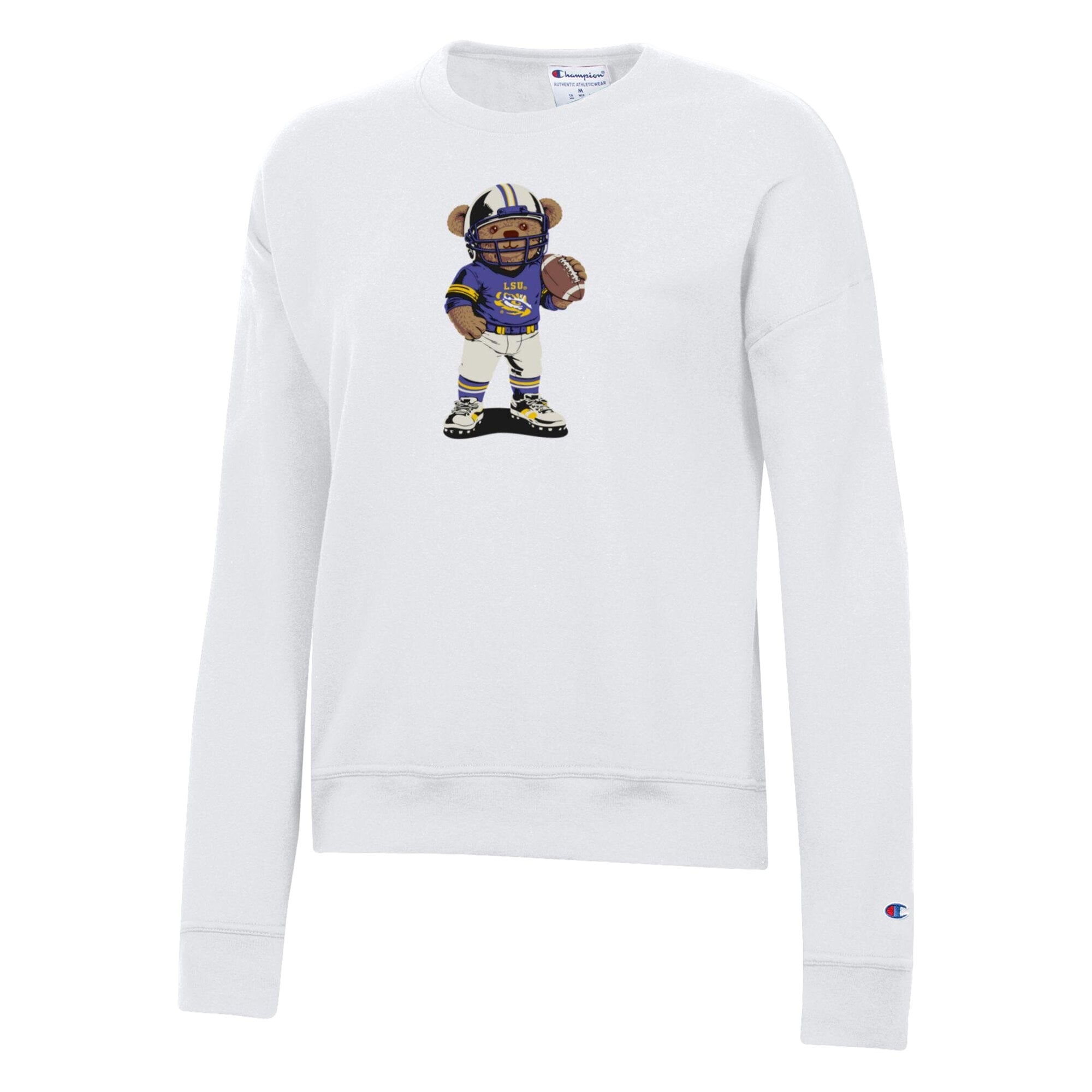 Women's Champion White LSU Tigers Teddy Bear Sweatshirt