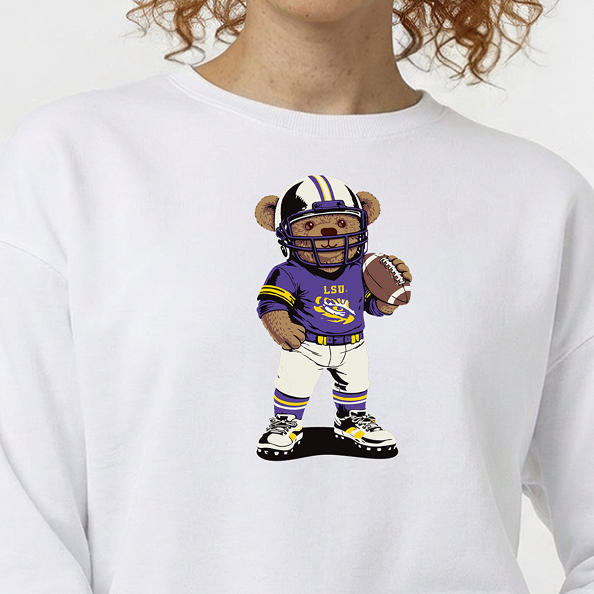 Women's Champion White LSU Tigers Teddy Bear Sweatshirt