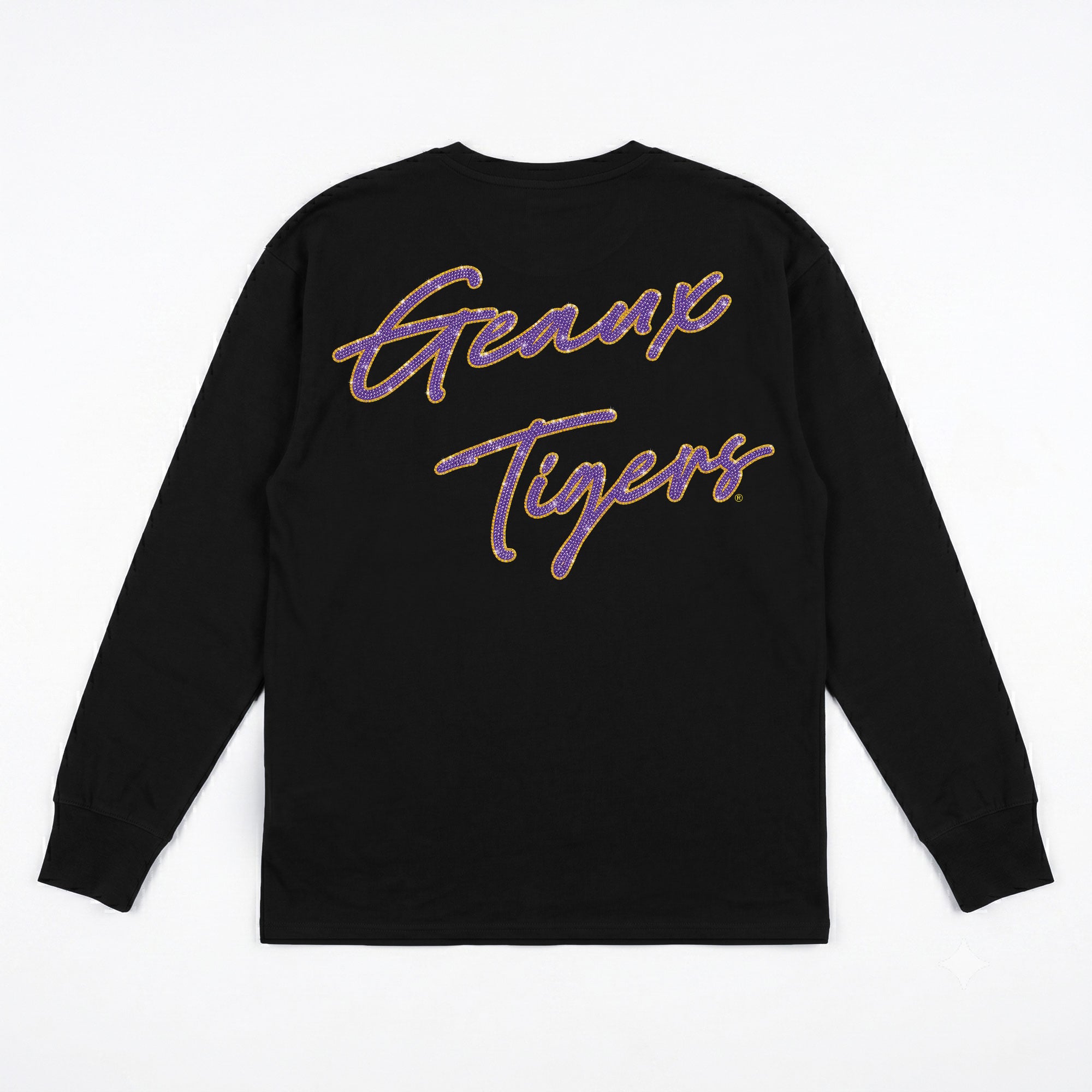 T-shirt à manches longues noir LSU Tigers Light It Up strass pour femmes, collection Gameday Couture