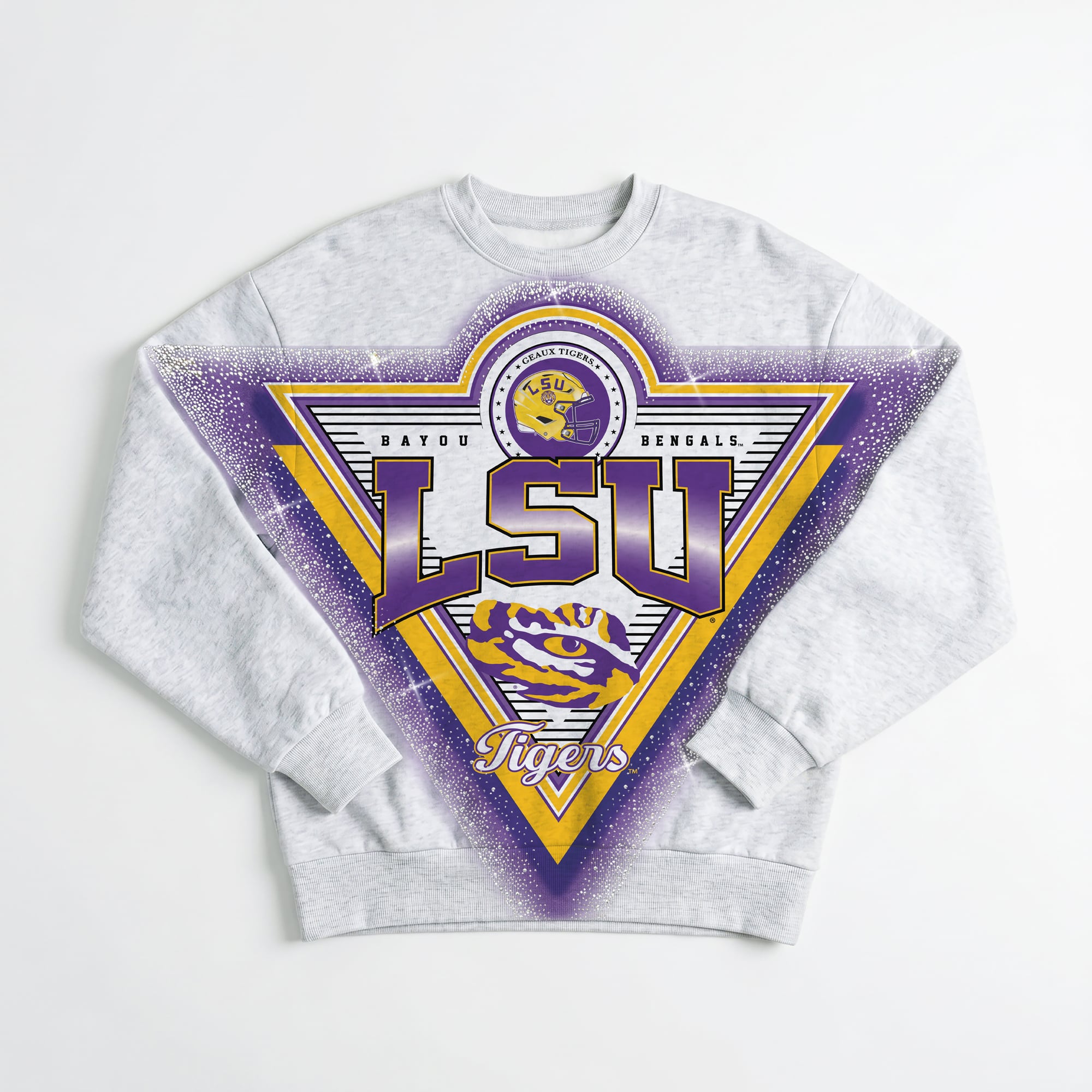 Women's Gameday Couture Gray LSU Tigers Chasing Victory Rhinestone Spray Oversized Fleece Sweatshirt
