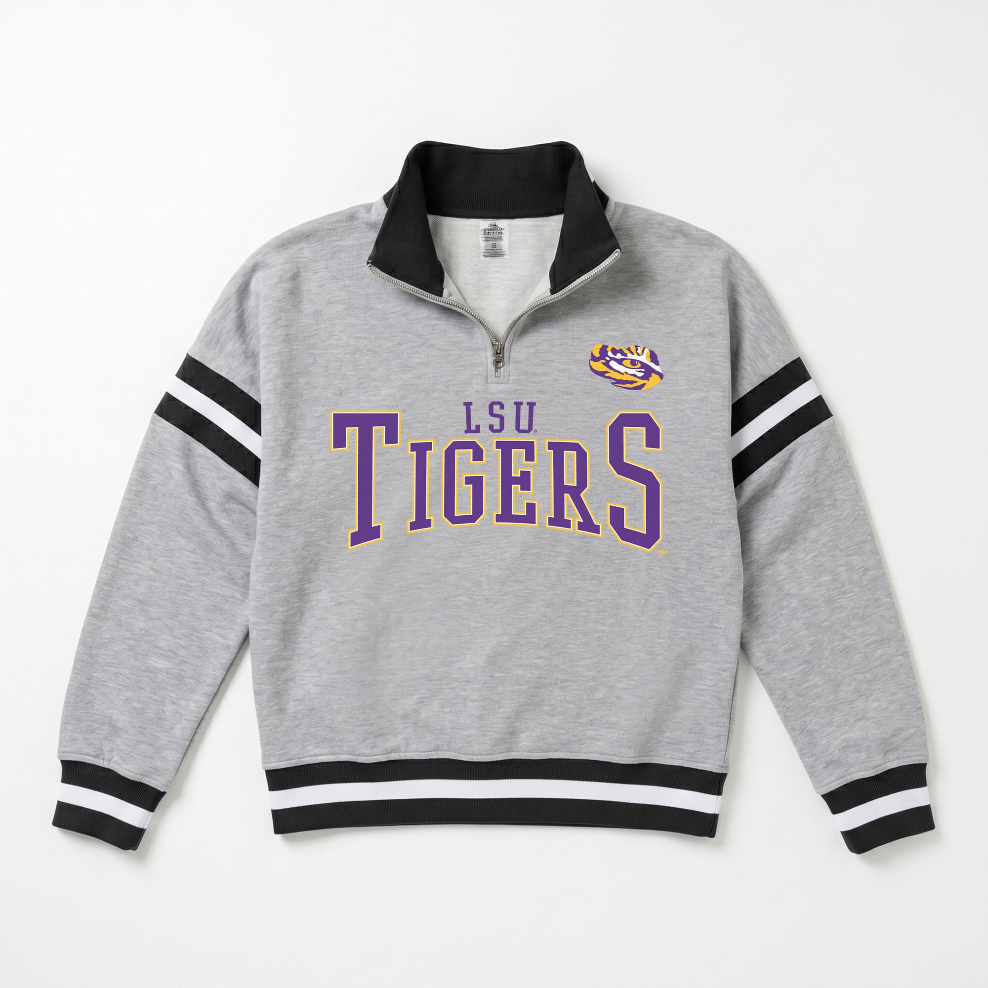Pull à col zippé gris LSU Tigers Hold the Line pour femme, collection Gameday Couture
