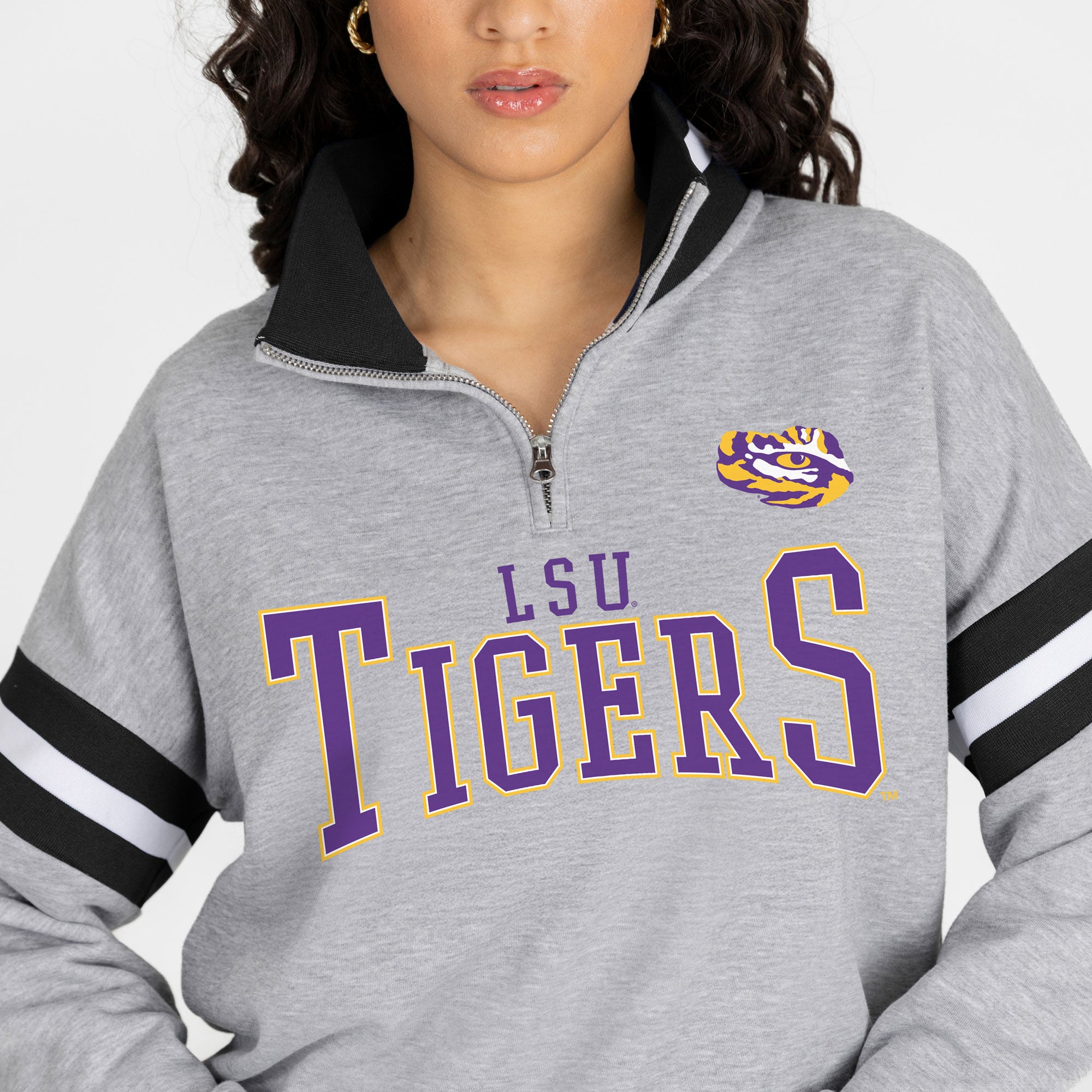 Pull à col zippé gris LSU Tigers Hold the Line pour femme, collection Gameday Couture