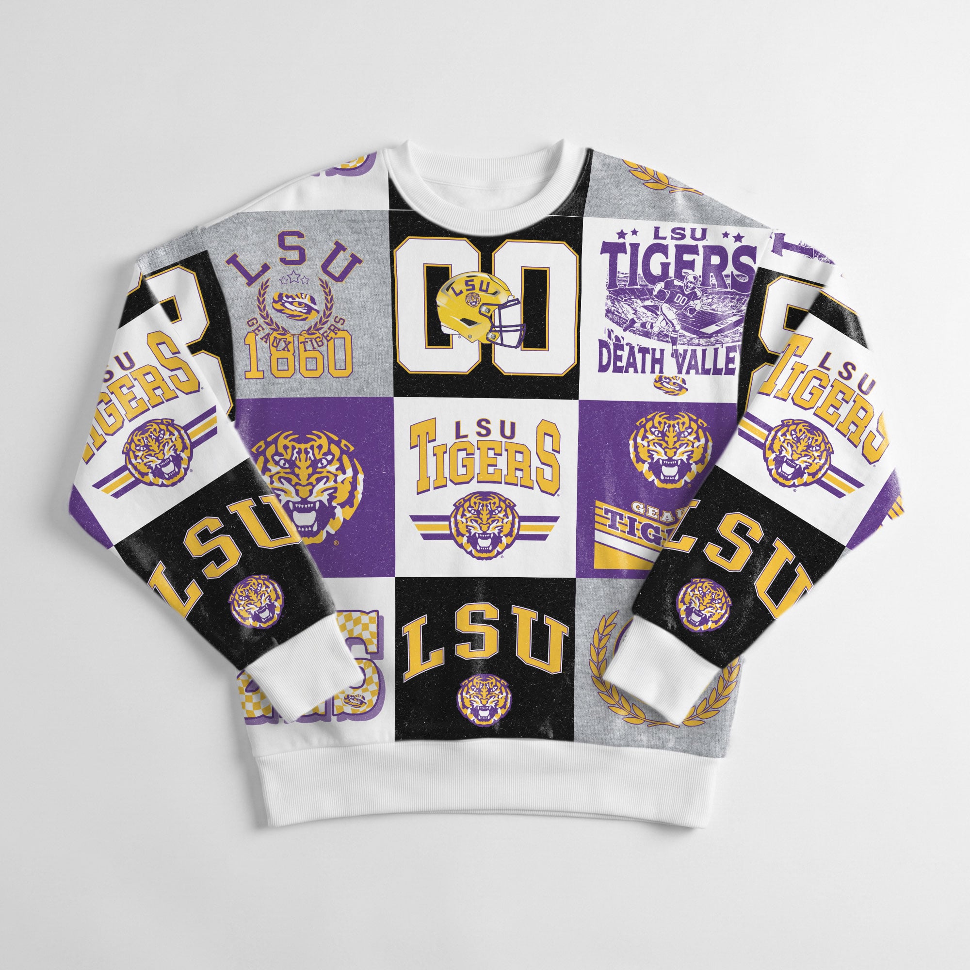 Pull à manches longues patchwork violet LSU Tigers Highlight Reel pour femme, style Gameday Couture