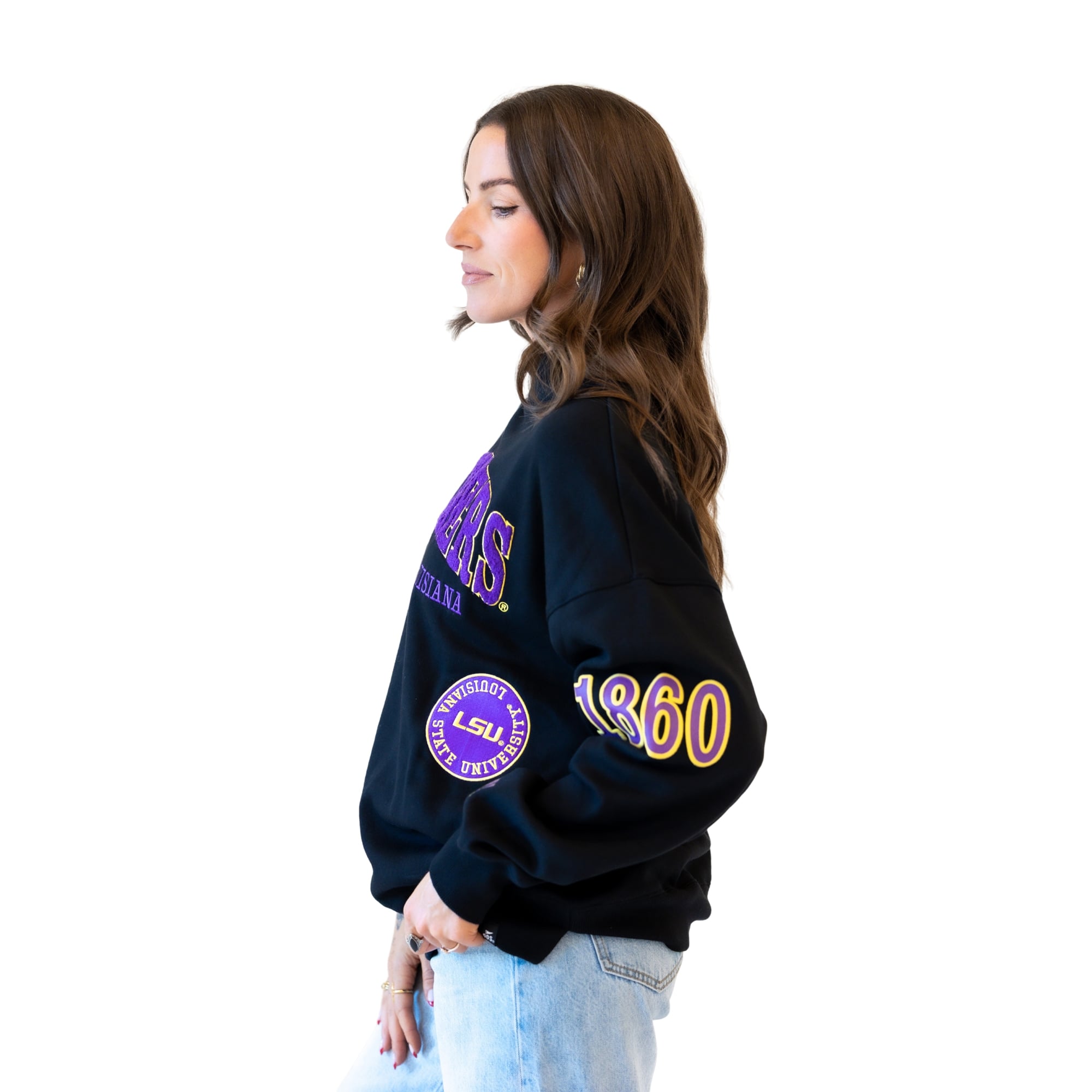 Sweat-shirt à col montant noir écusson LSU Tigers pour femmes, collection Gameday Social