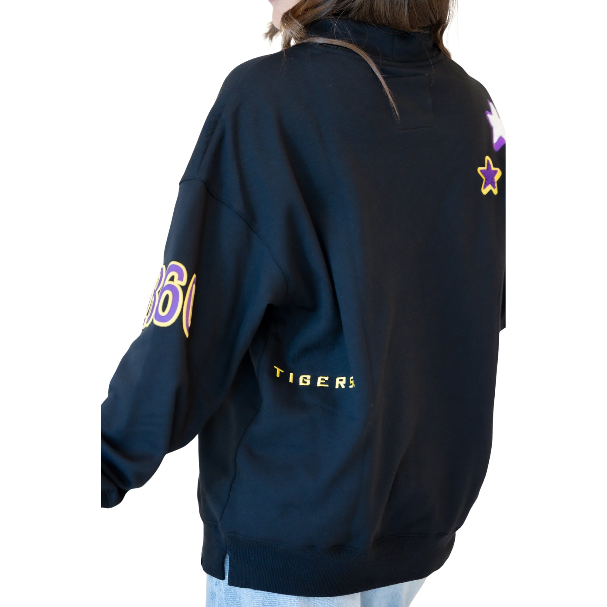 Sweat-shirt à col montant noir écusson LSU Tigers pour femmes, collection Gameday Social