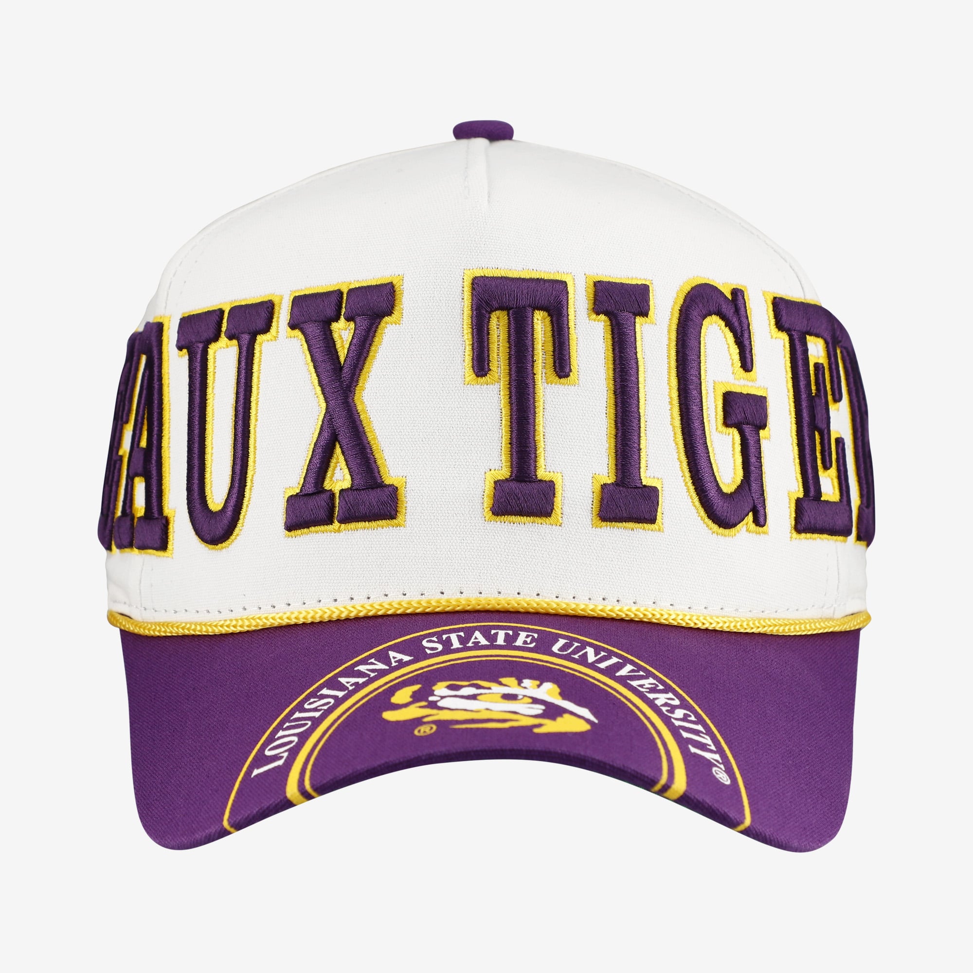 Casquette ajustable à cinq panneaux blanche et violette LSU Tigers pour femmes, idéale pour les jours de match.