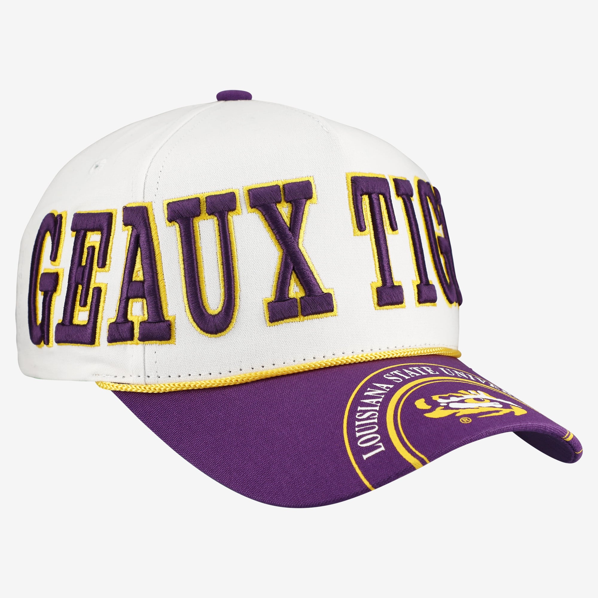 Casquette ajustable à cinq panneaux blanche et violette LSU Tigers pour femmes, idéale pour les jours de match.