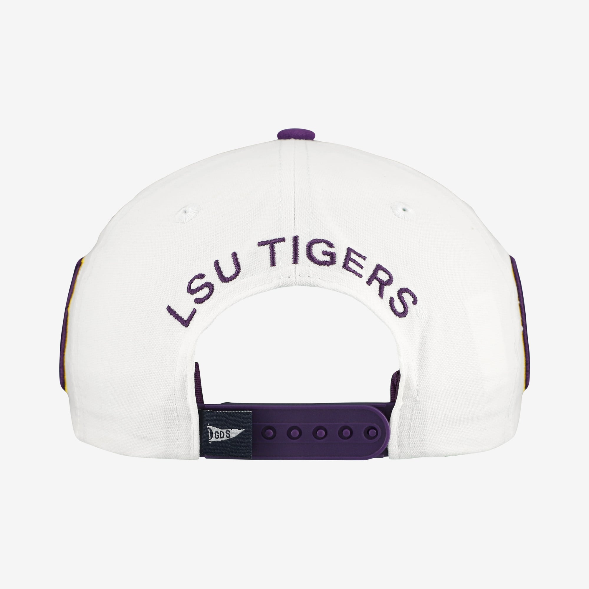 Casquette ajustable à cinq panneaux blanche et violette LSU Tigers pour femmes, idéale pour les jours de match.