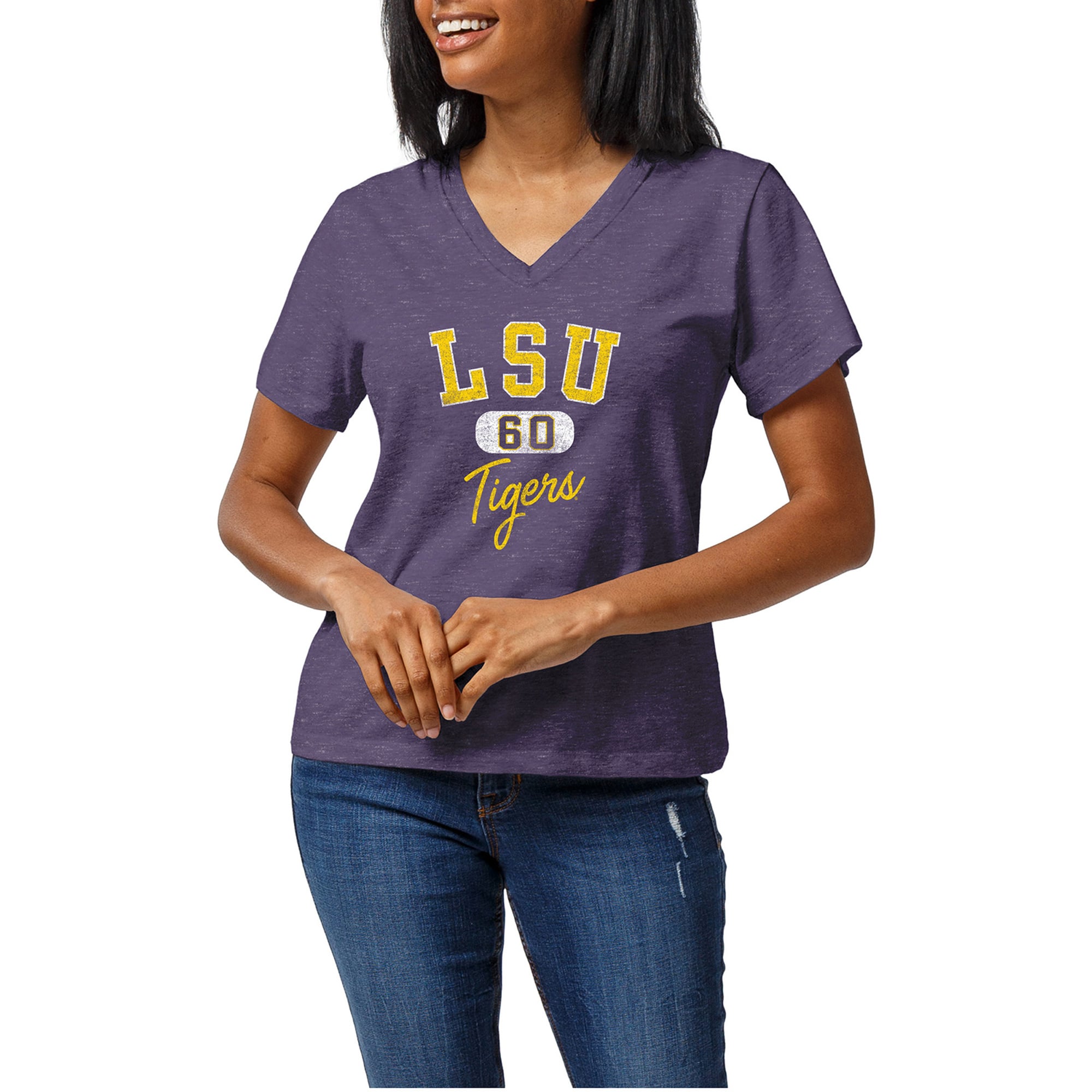 Women's Heather Purple LSU Tigers Intramural Tri-Blend Boyfriend V-Neck ...