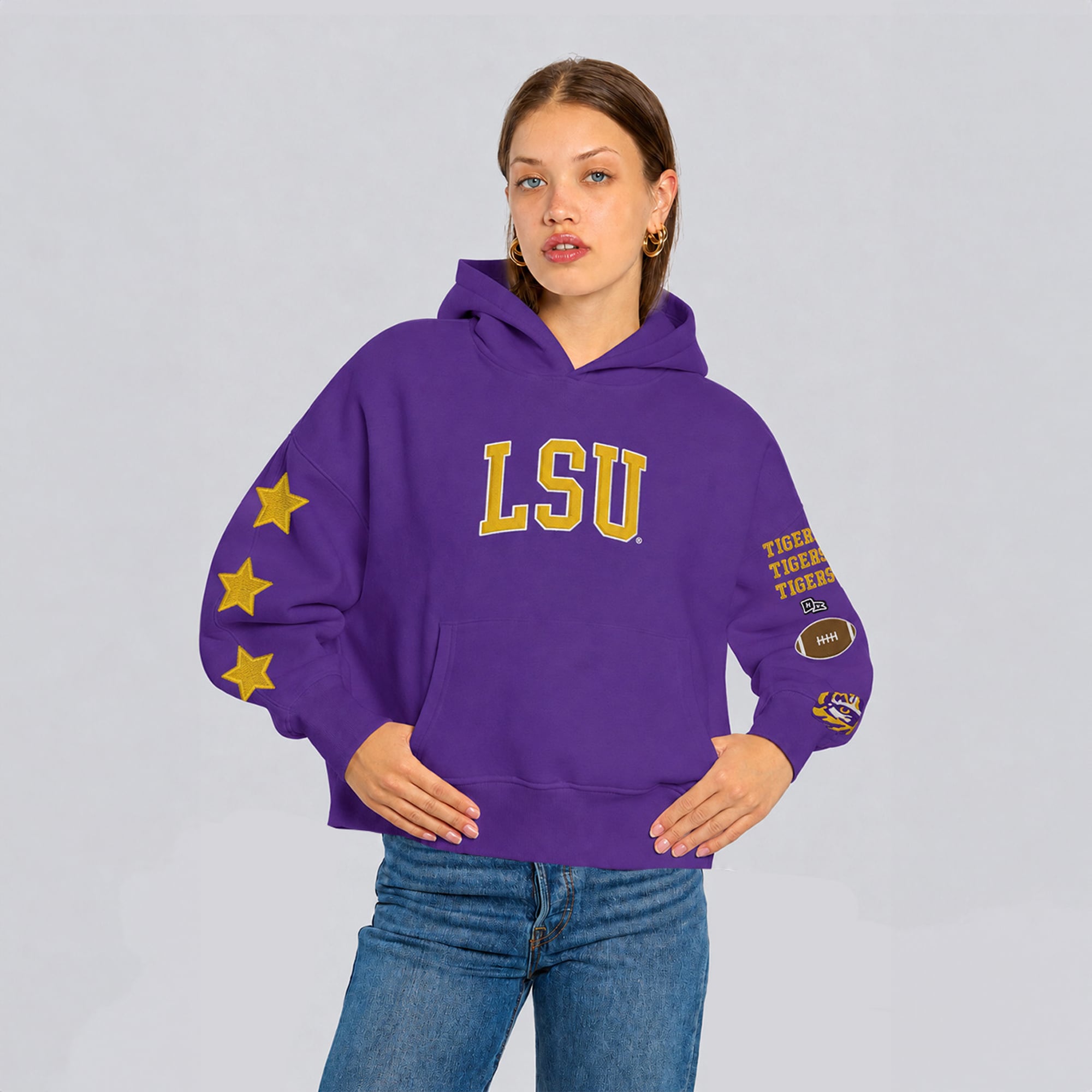 Sweat à capuche court violet LSU Tigers pour femme de la marque Hype and Vice