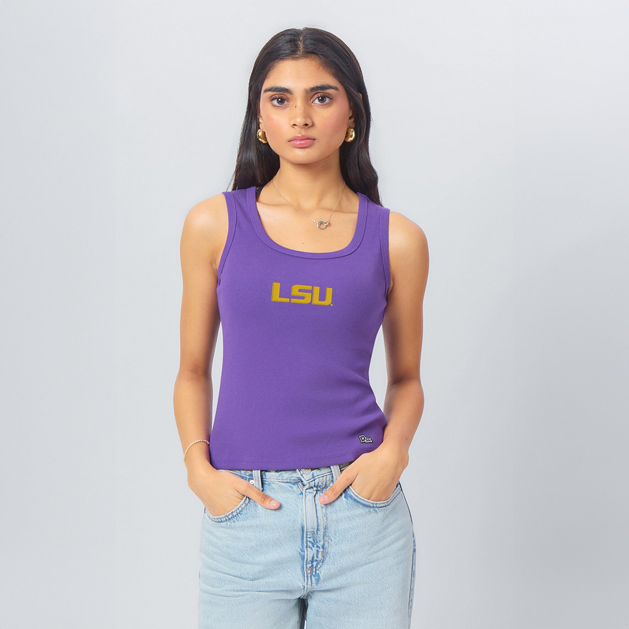Débardeur côtelé violet à logo principal des LSU Tigers pour femmes de la marque Hype and Vice