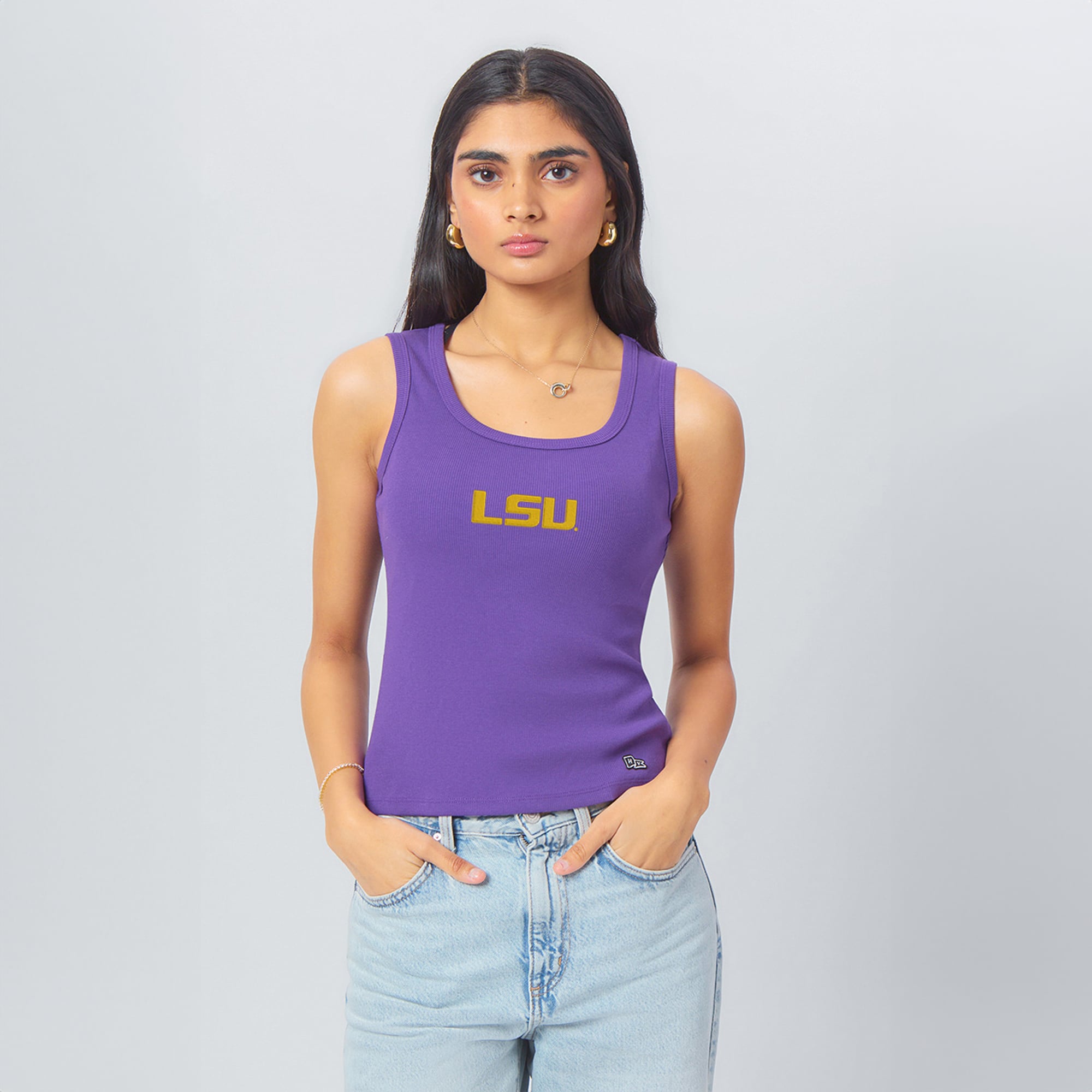 Débardeur côtelé violet à logo principal des LSU Tigers pour femmes de la marque Hype and Vice