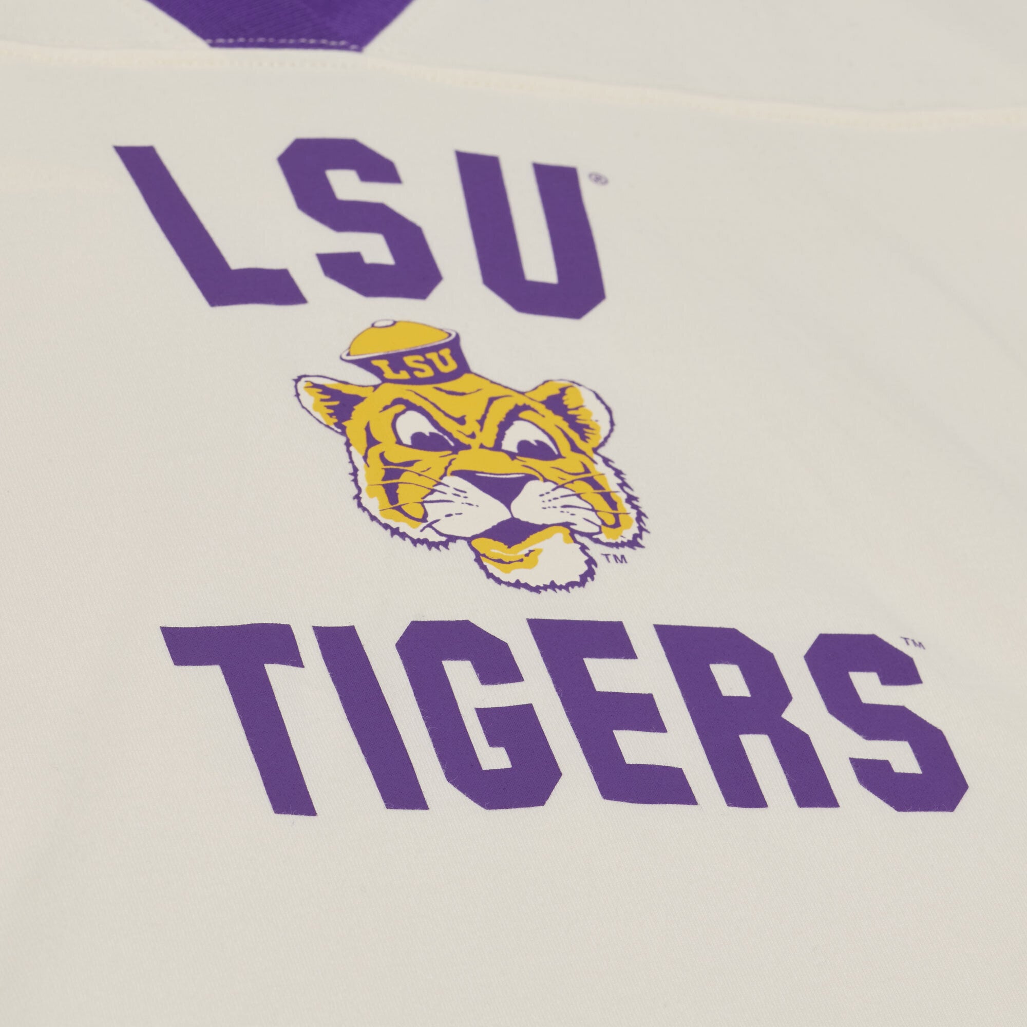 Women's Mitchell & Ness Cream LSU Tigers Retro Roots Crop Boxy Yoke T-Shirt