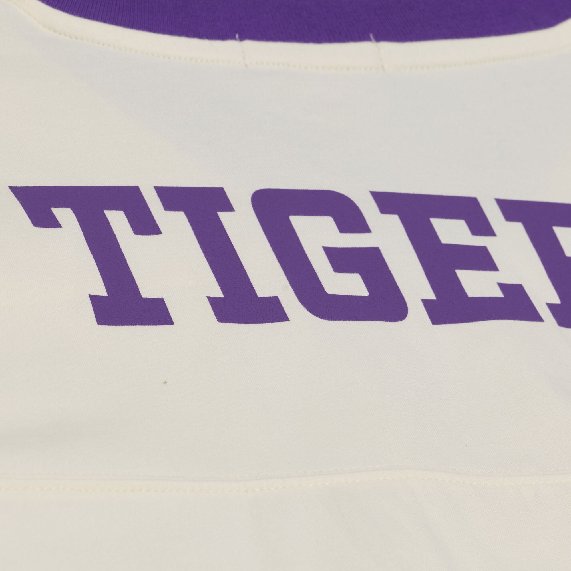 Women's Mitchell & Ness Cream LSU Tigers Retro Roots Crop Boxy Yoke T-Shirt