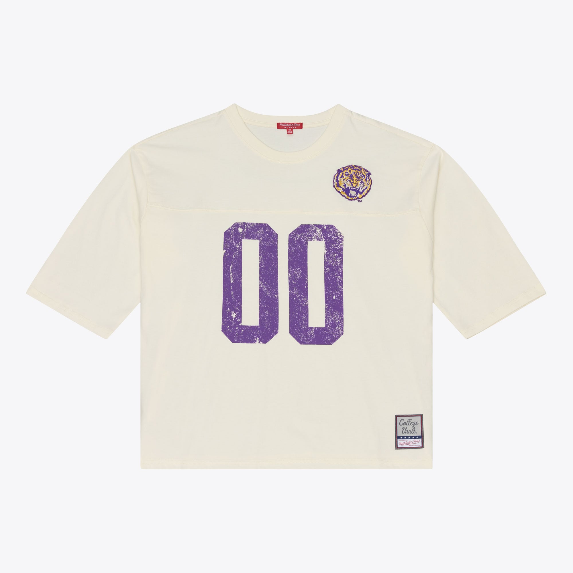 T-shirt oversize à manches 3/4 Mitchell & Ness crème pour femme, modèle LSU Tigers Retro Roots