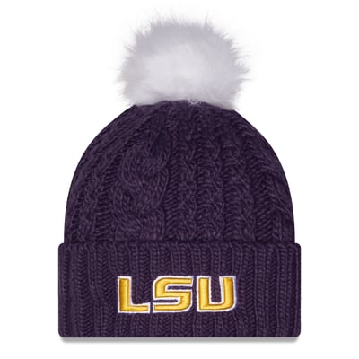 Bonnet en maille double duveteuse pour femme LSU Tigers New Era avec pompon - Violet