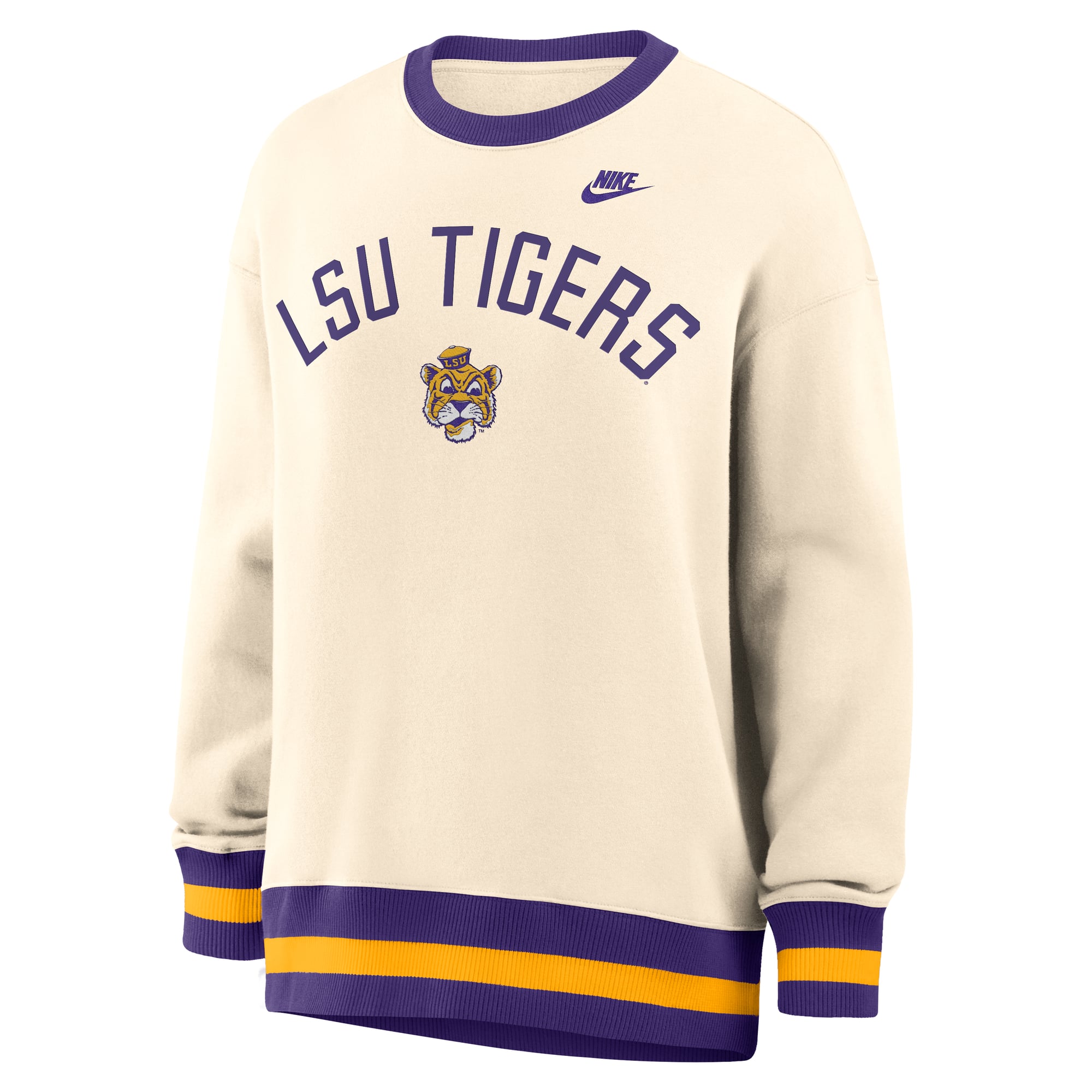 Sweat-shirt Nike LSU Tigers Legacy Arch Phoenix oversize naturel pour femme