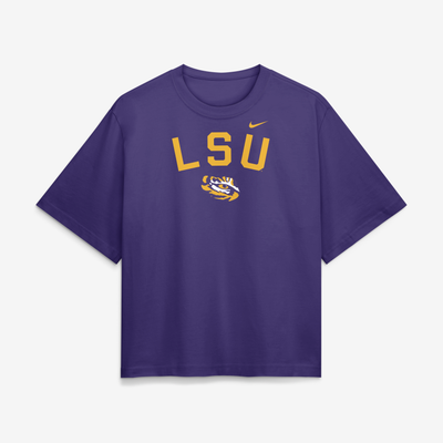 T-shirt Nike LSU Tigers pour femme, coupe carrée, logo Arch - Violet