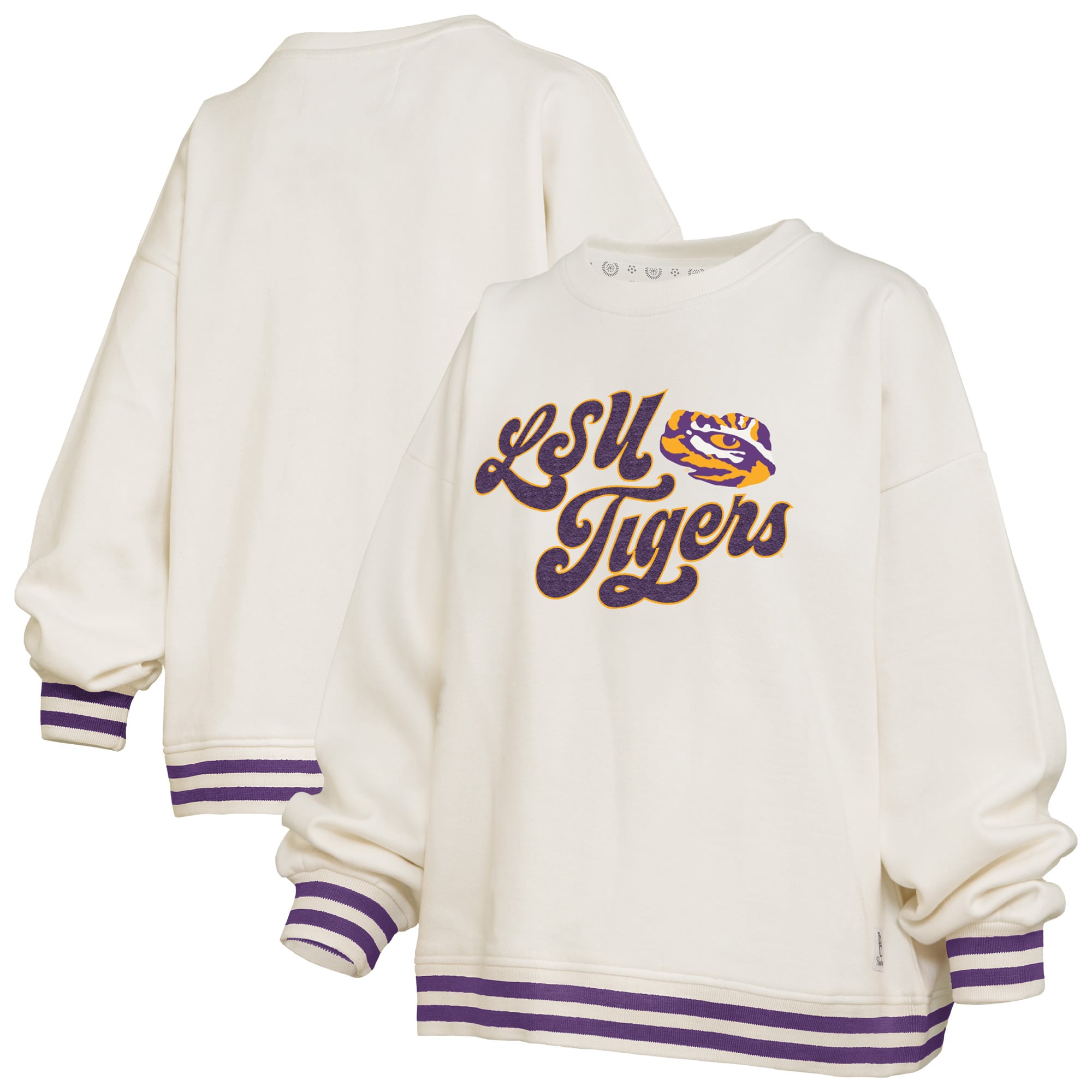 Sweat-shirt côtelé en chenille crème LSU Tigers Bonanza pour femme, Pressbox