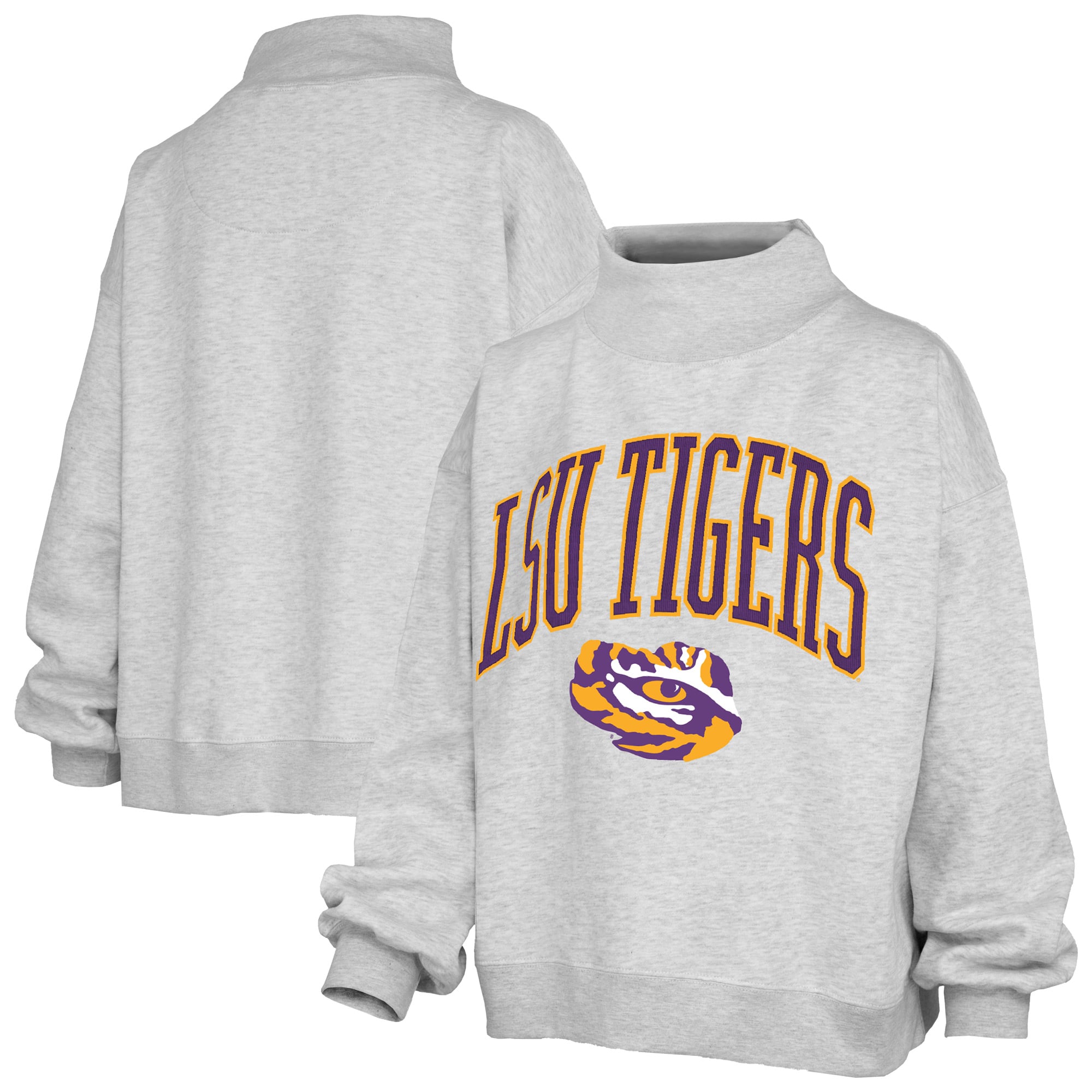 Women's Pressbox Gray LSU Tigers Nelson Texture Lingo Mock Neck Fleece Sweatshirt
