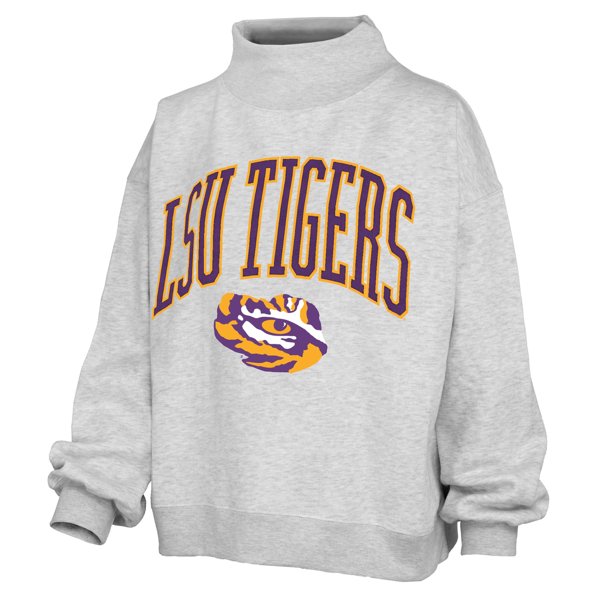 Women's Pressbox Gray LSU Tigers Nelson Texture Lingo Mock Neck Fleece Sweatshirt