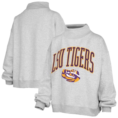 LSU Tigers Pressbox Women's Nelson Texture Lingo Mock Neck Fleece Sweatshirt - Gray