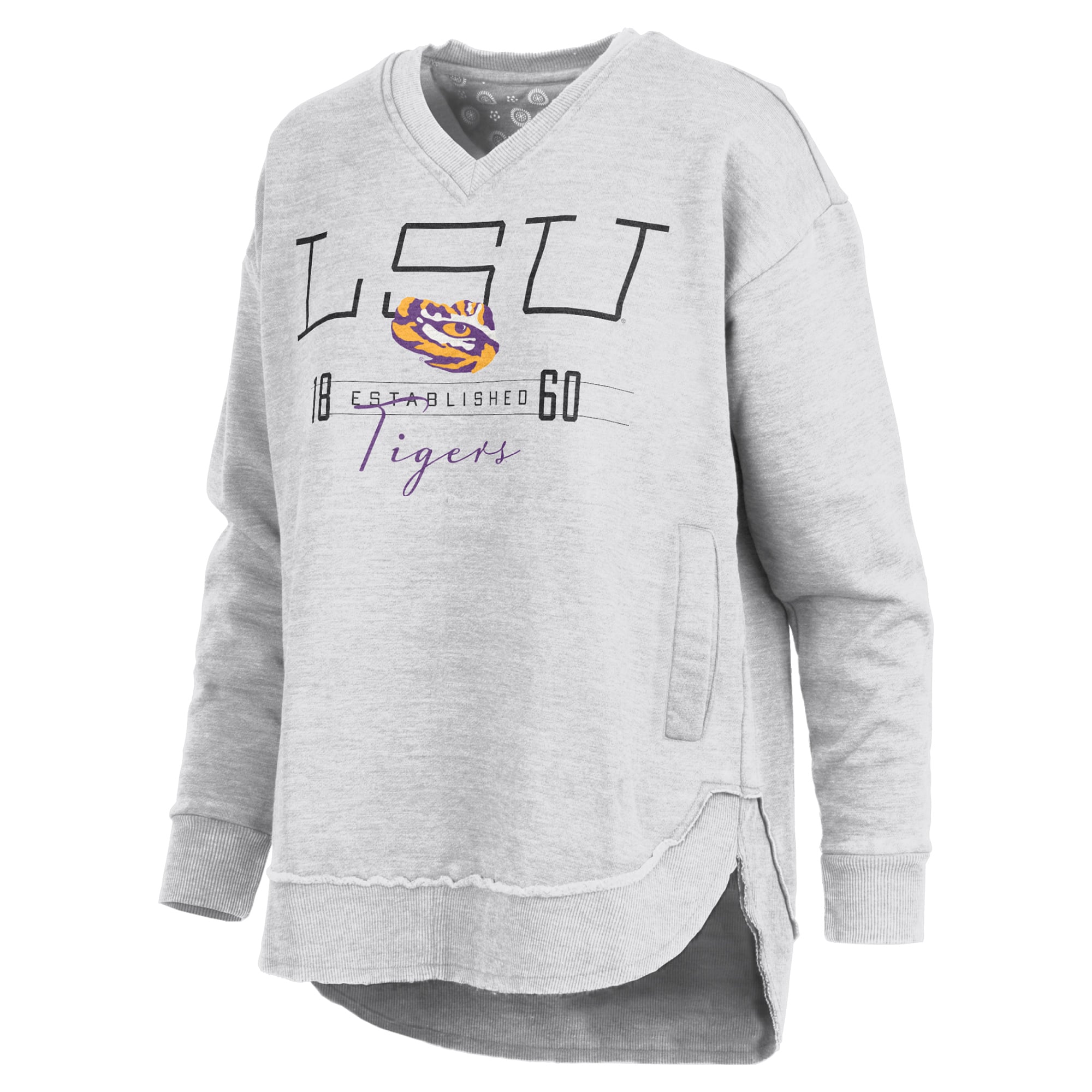 Sweat-shirt poncho à col en V pour femme, gris chiné, LSU Tigers Marcus East Hall