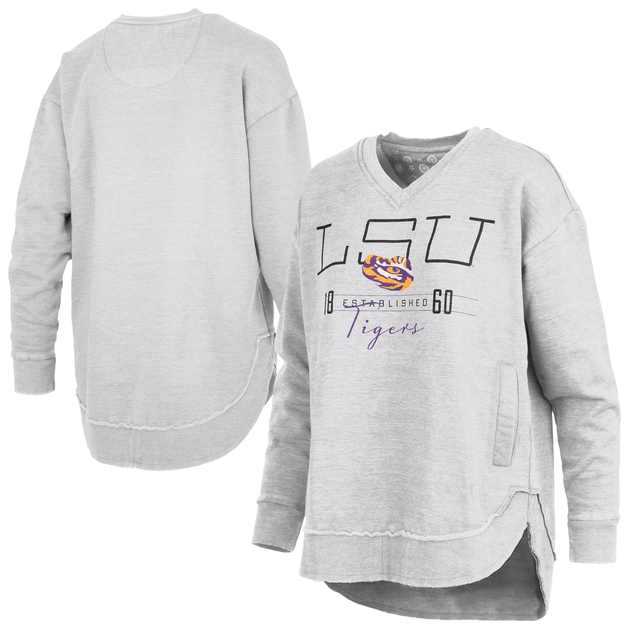 Sweat-shirt poncho à col en V pour femme, gris chiné, LSU Tigers Marcus East Hall
