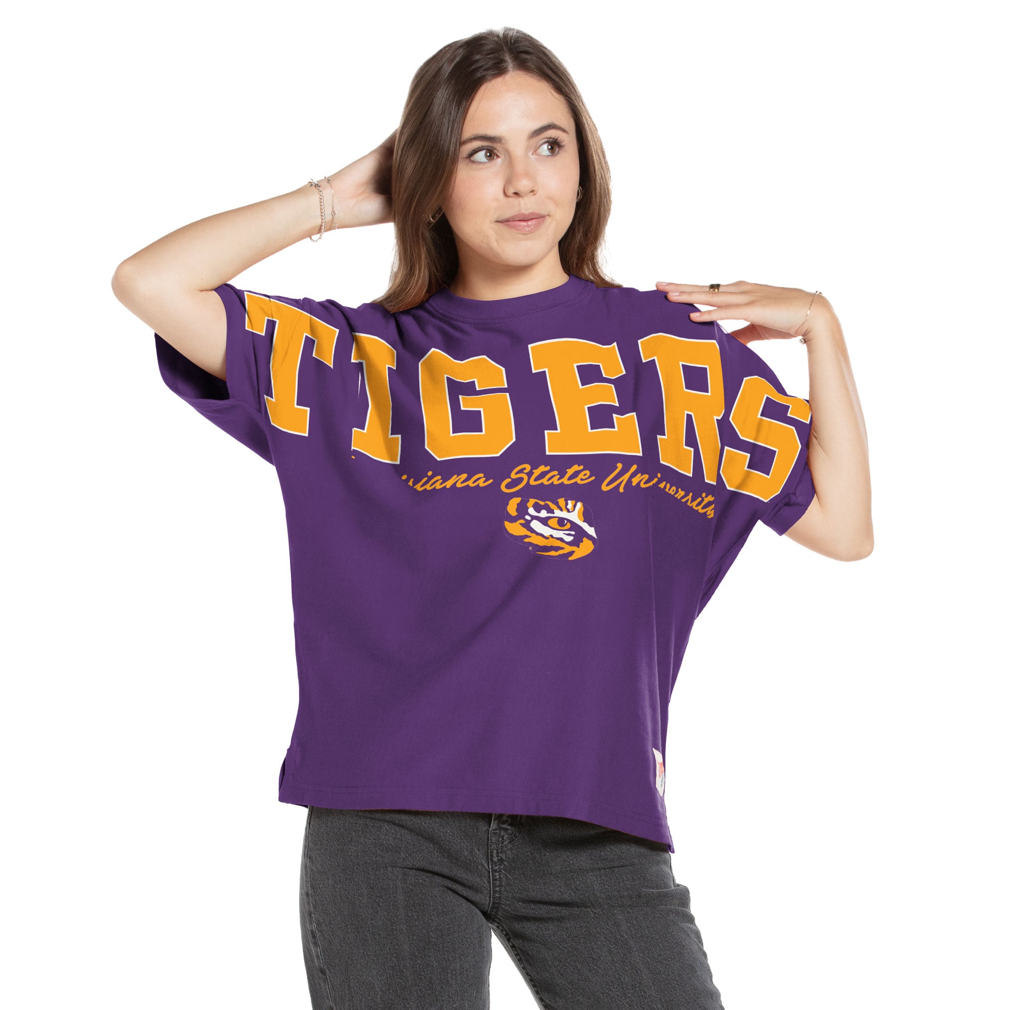 T-shirt oversize en flanelle violette LSU Tigers pour femmes, Pressbox