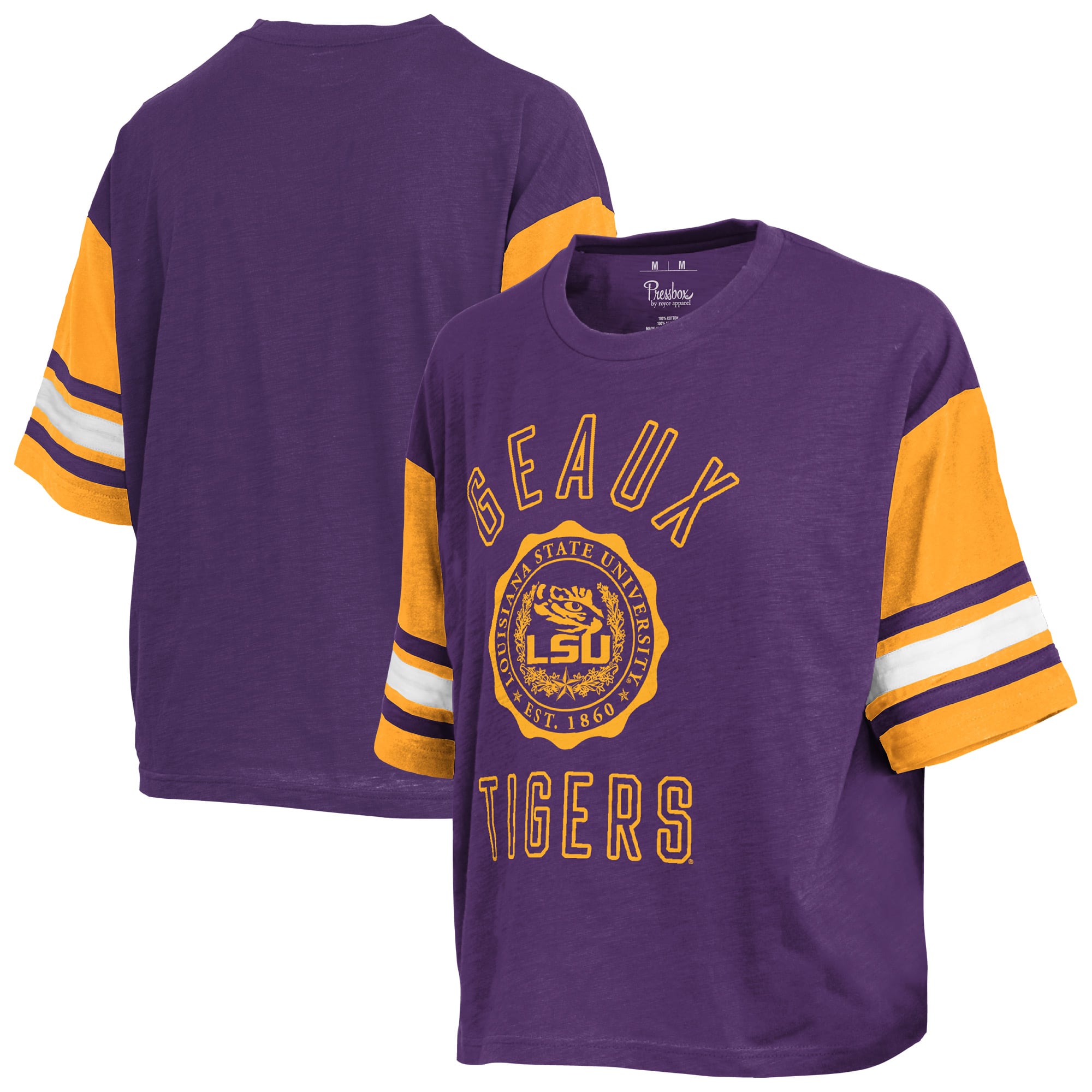 T-shirt à logo Pressbox violet pour femmes, modèle LSU Tigers Sunday Colorblock Seal
