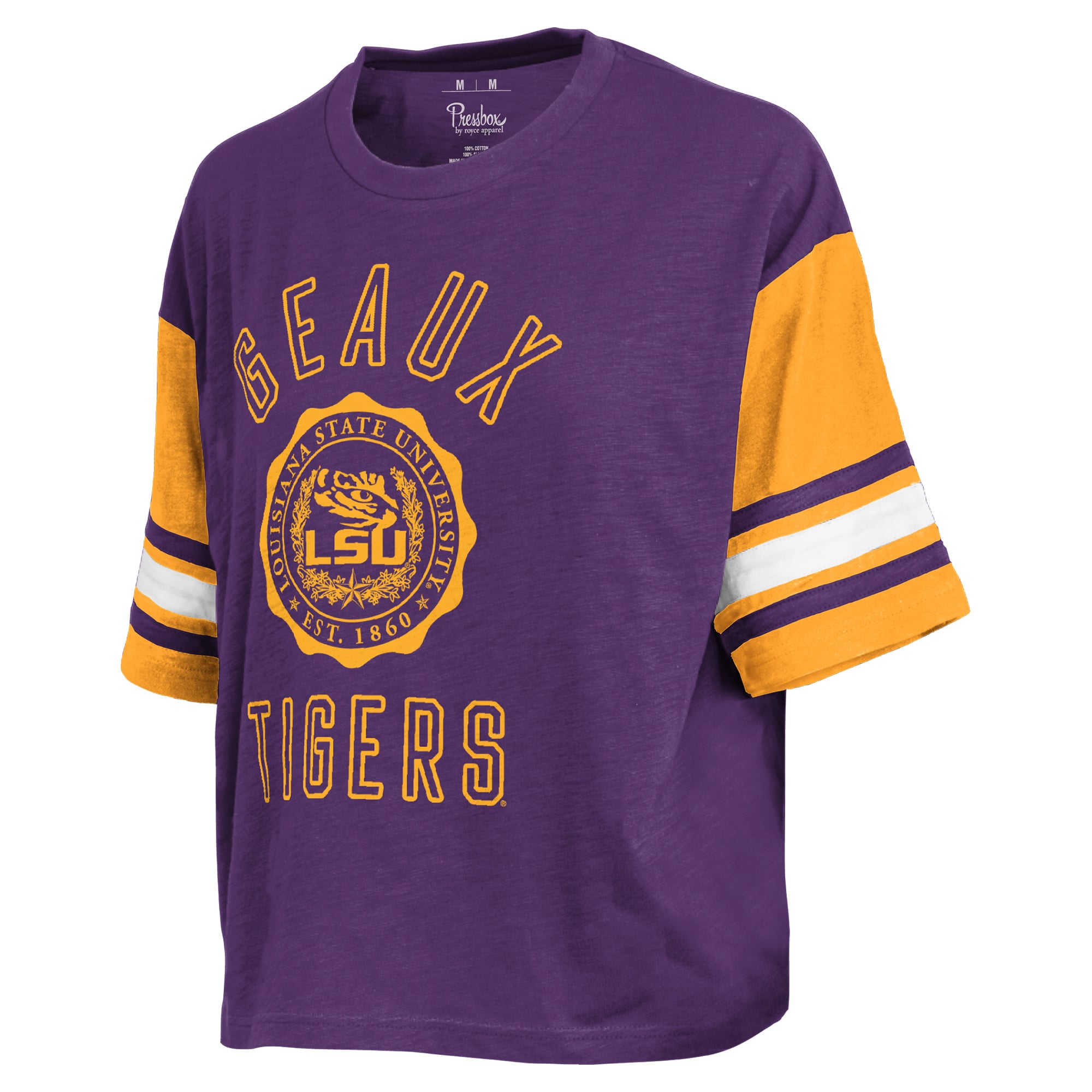T-shirt à logo Pressbox violet pour femmes, modèle LSU Tigers Sunday Colorblock Seal