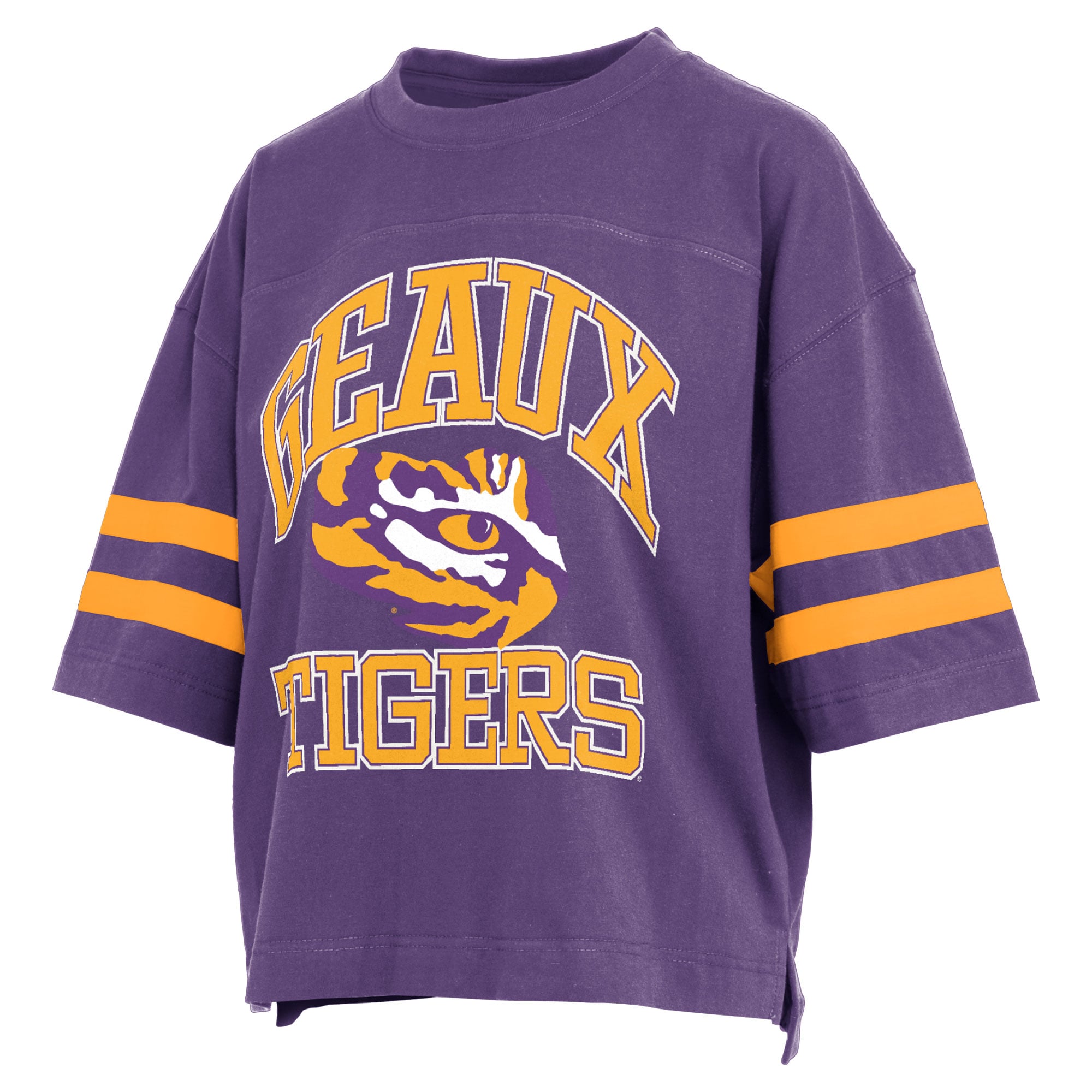 T-shirt court violet Pressbox pour femmes, à l'effigie de Wayne Tyler des LSU Tigers.