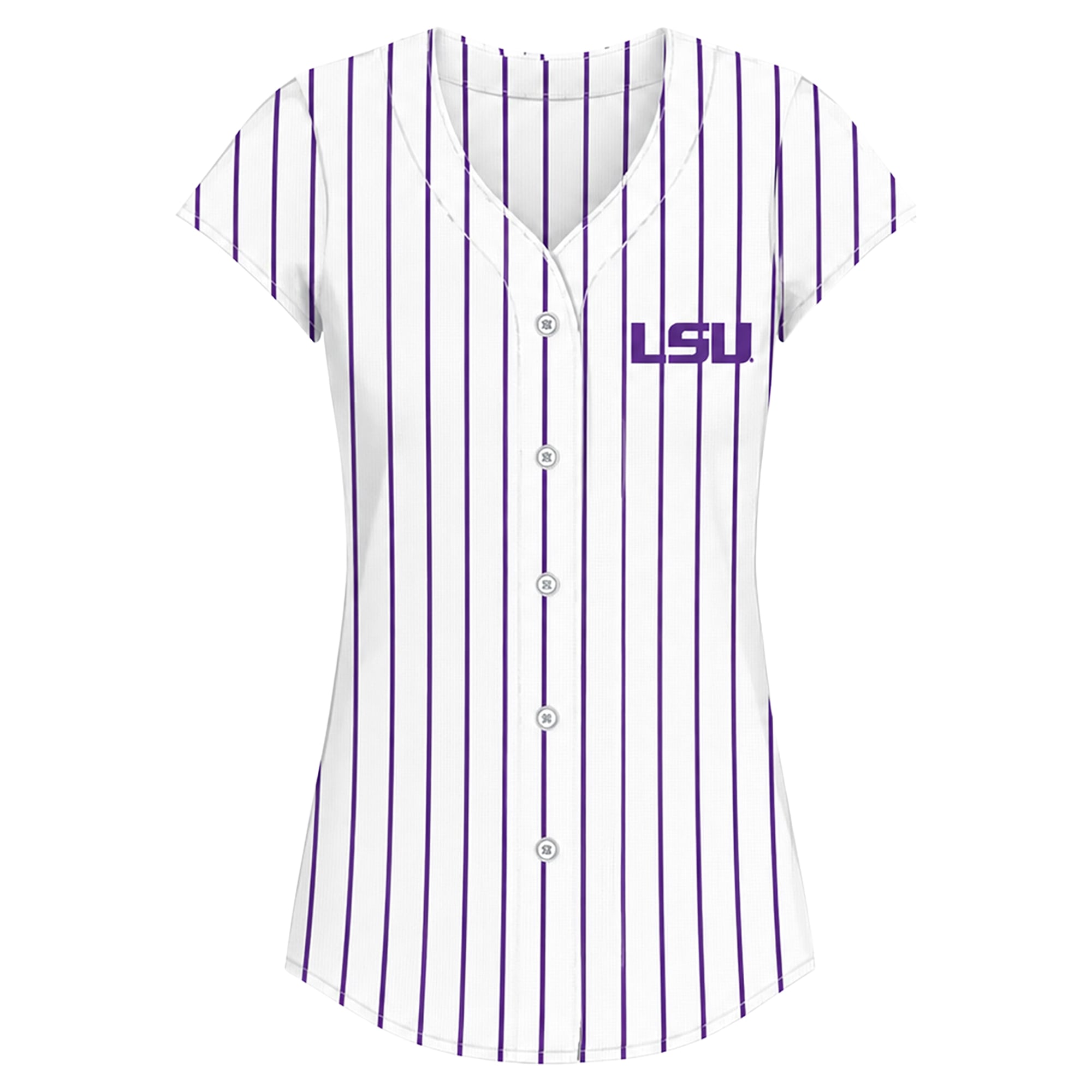 Women's Profile White/Purple LSU Tigers Plus Stripe Glitter Button-Up Fashion Jersey Top