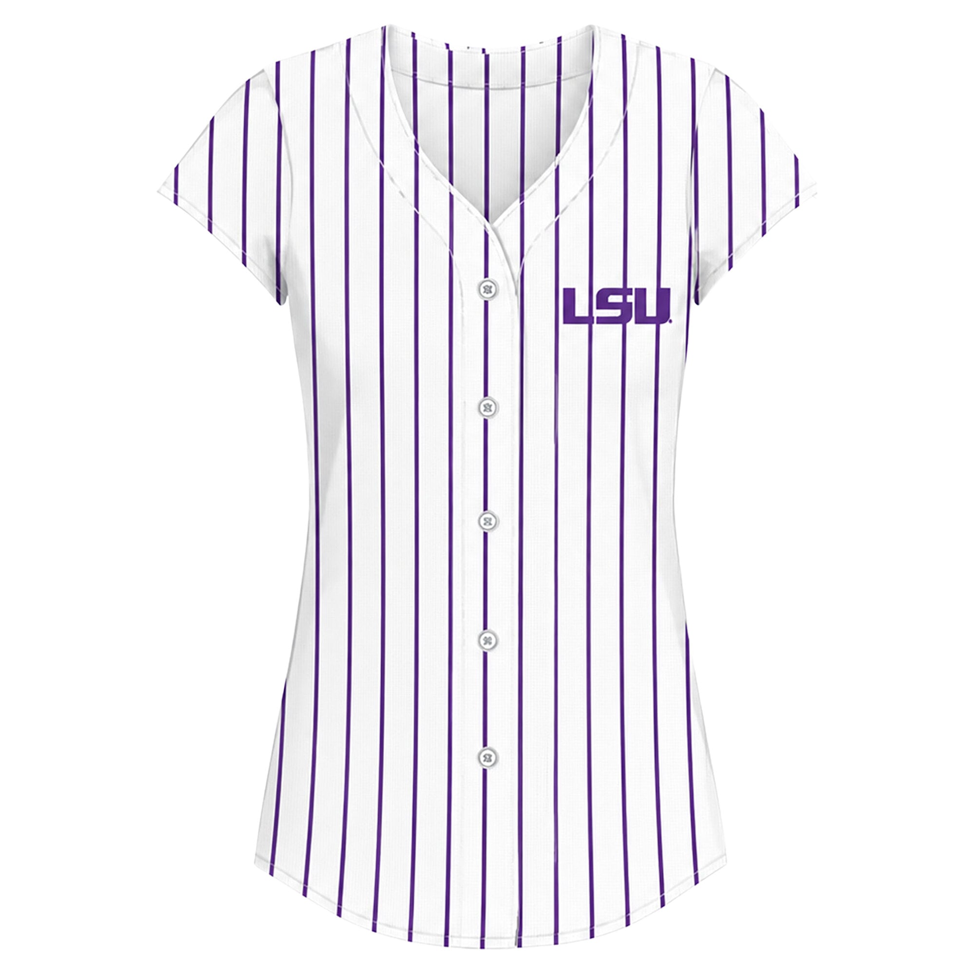 Women's Profile White/Purple LSU Tigers Plus Stripe Glitter Button-Up Fashion Jersey Top