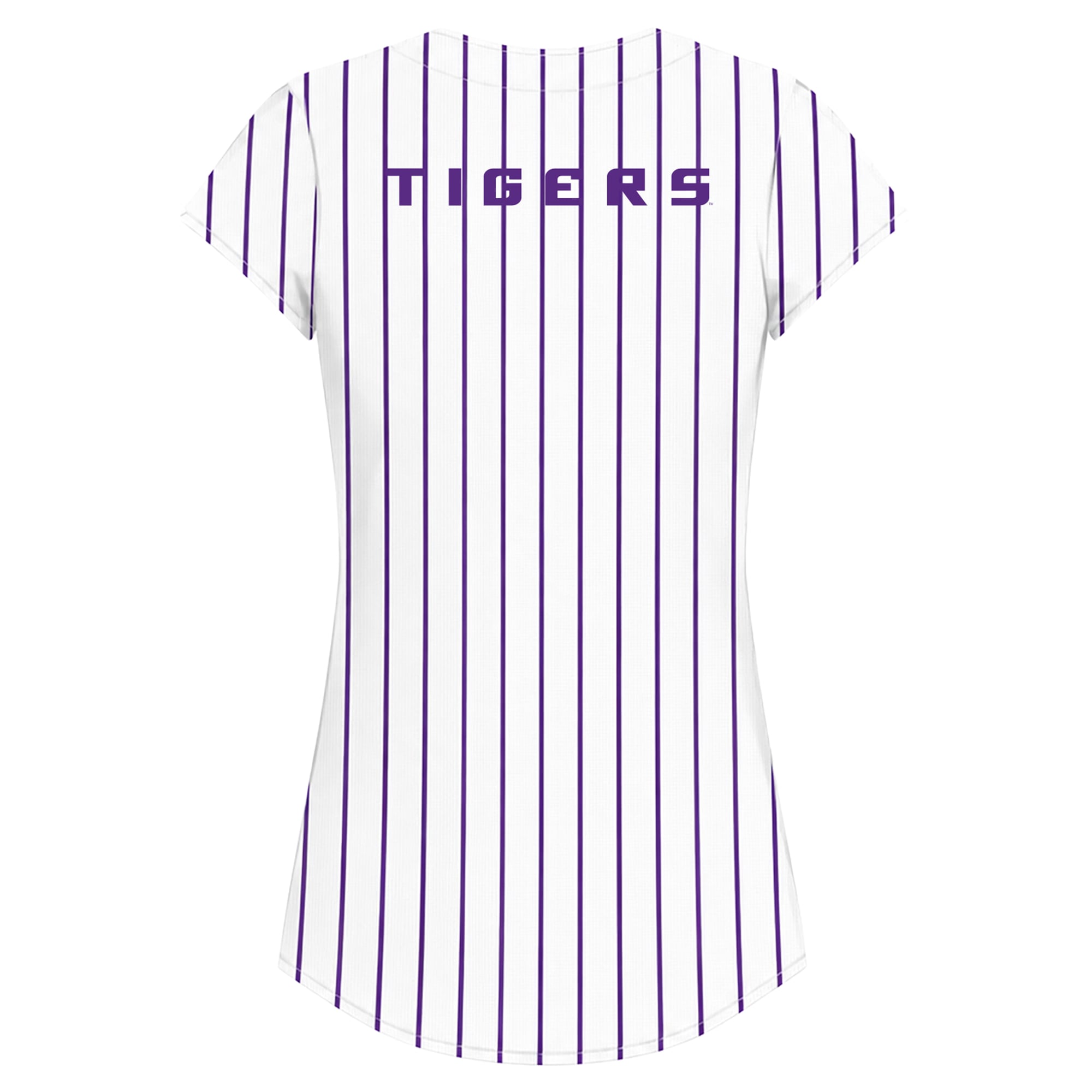 Women's Profile White/Purple LSU Tigers Plus Stripe Glitter Button-Up Fashion Jersey Top