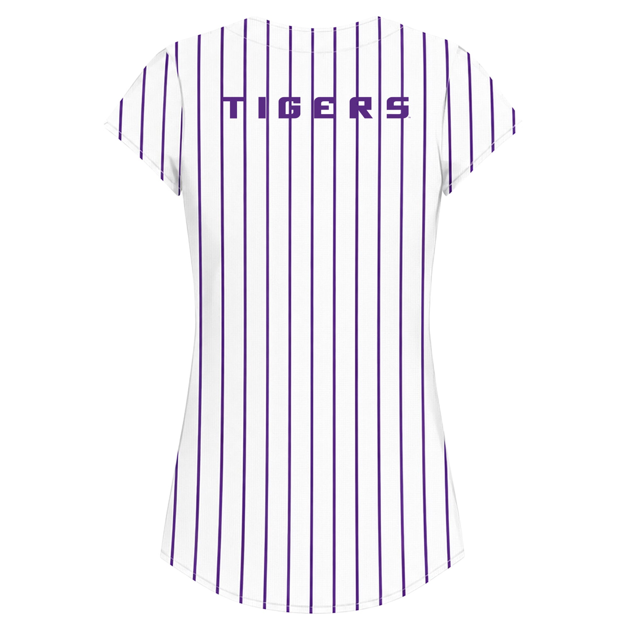 Women's Profile White/Purple LSU Tigers Plus Stripe Glitter Button-Up Fashion Jersey Top