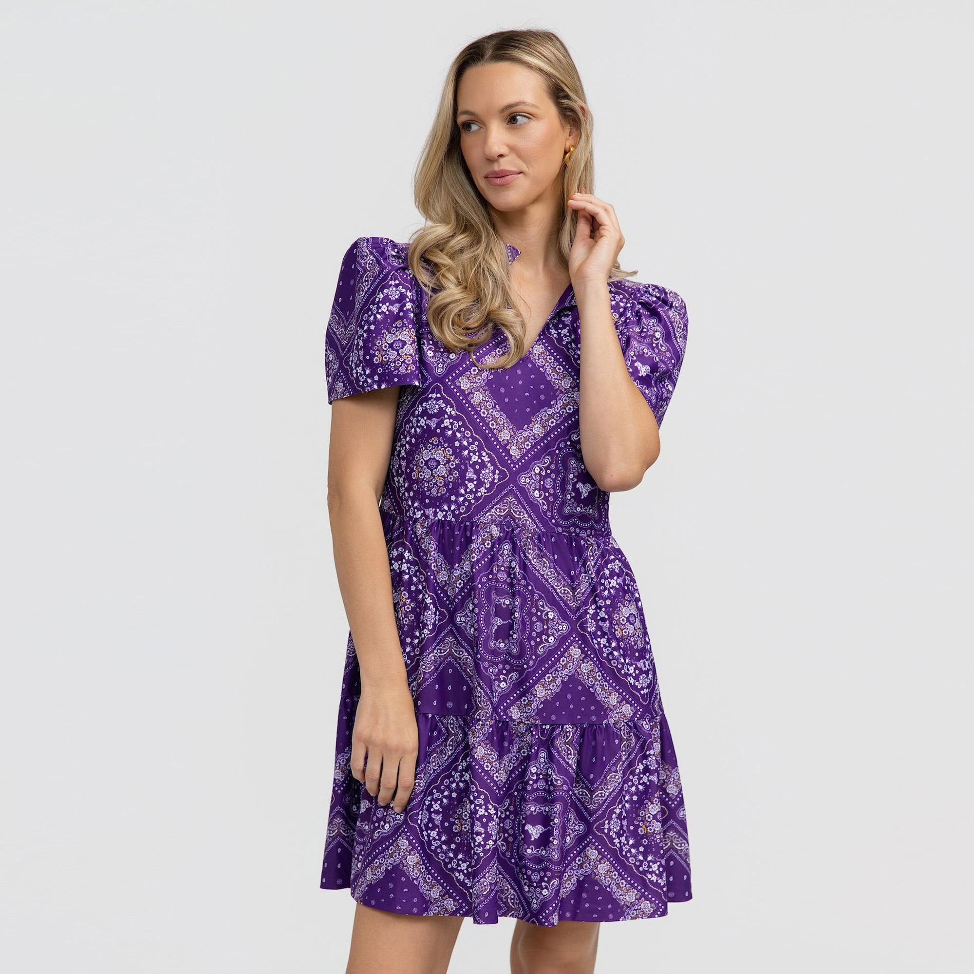 Robe à volants imprimée bandana violette Smith & Quinn pour femme, motif LSU Tigers