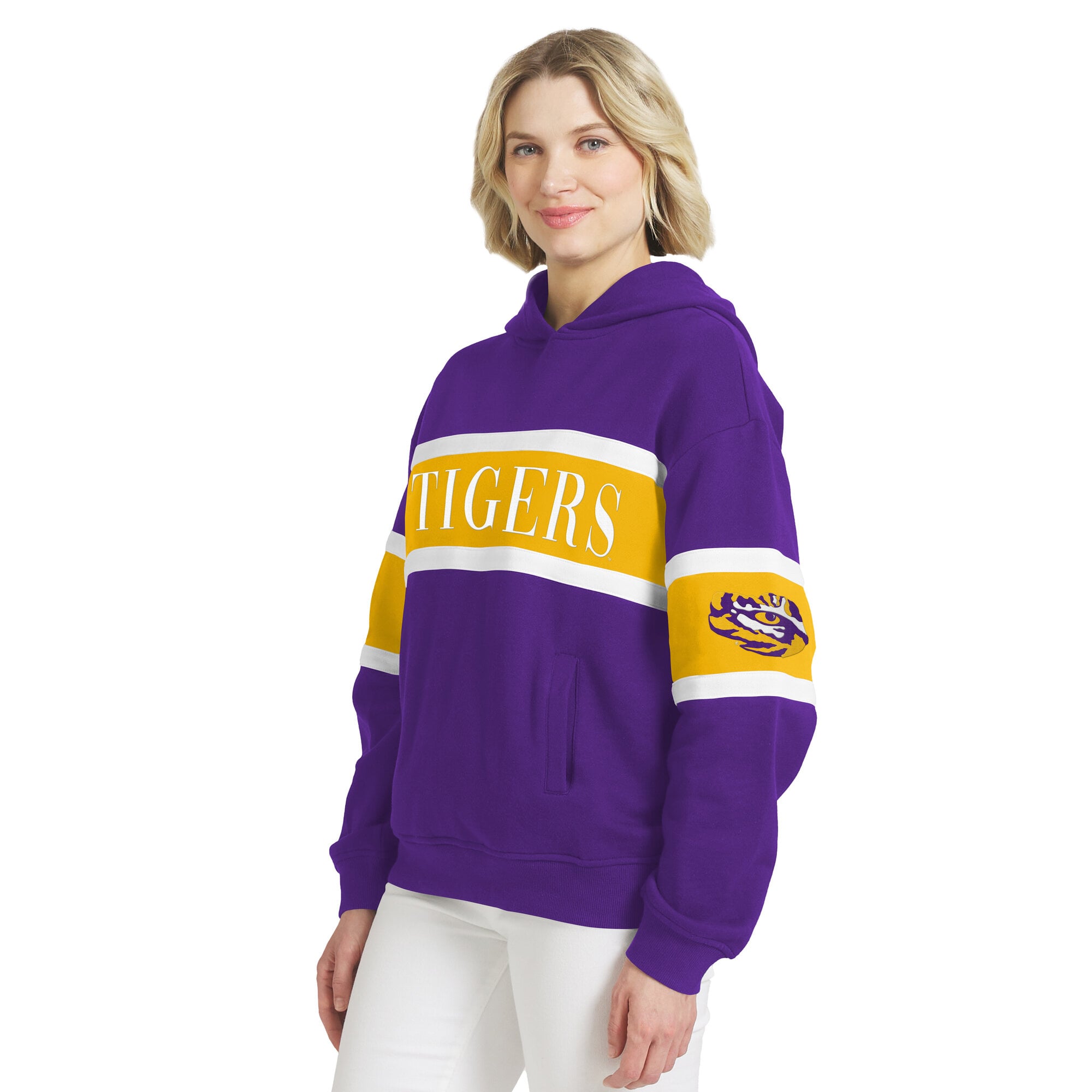 Sweat à capuche LSU Tigers violet blocs de couleurs pour femmes la marque WEAR by Erin Andrews