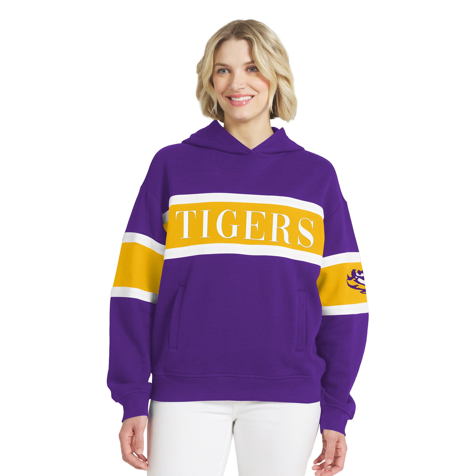 Sweat à capuche LSU Tigers violet blocs de couleurs pour femmes la marque WEAR by Erin Andrews