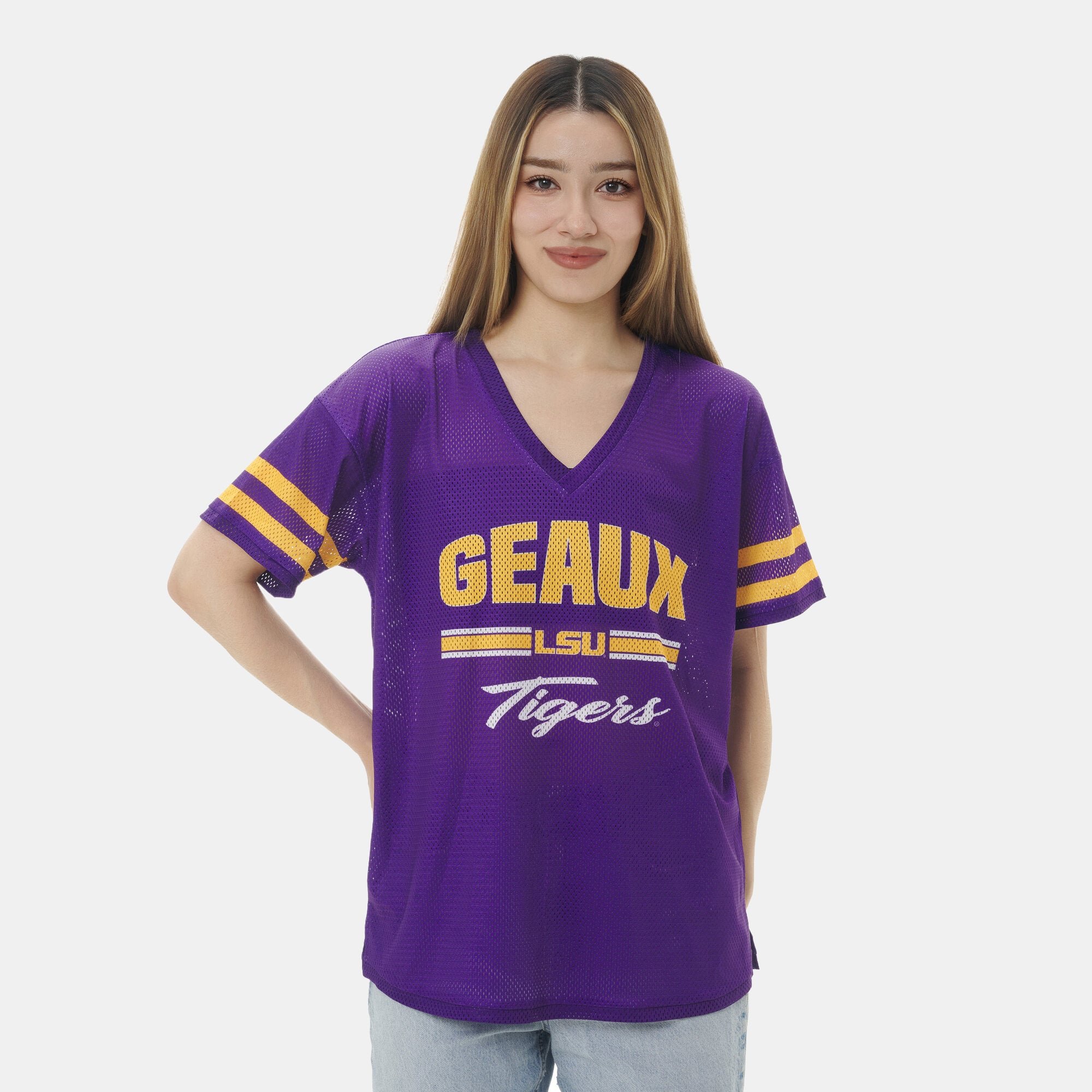 T-shirt de coup d'envoi ZooZatz violet en maille LSU Tigers pour femmes