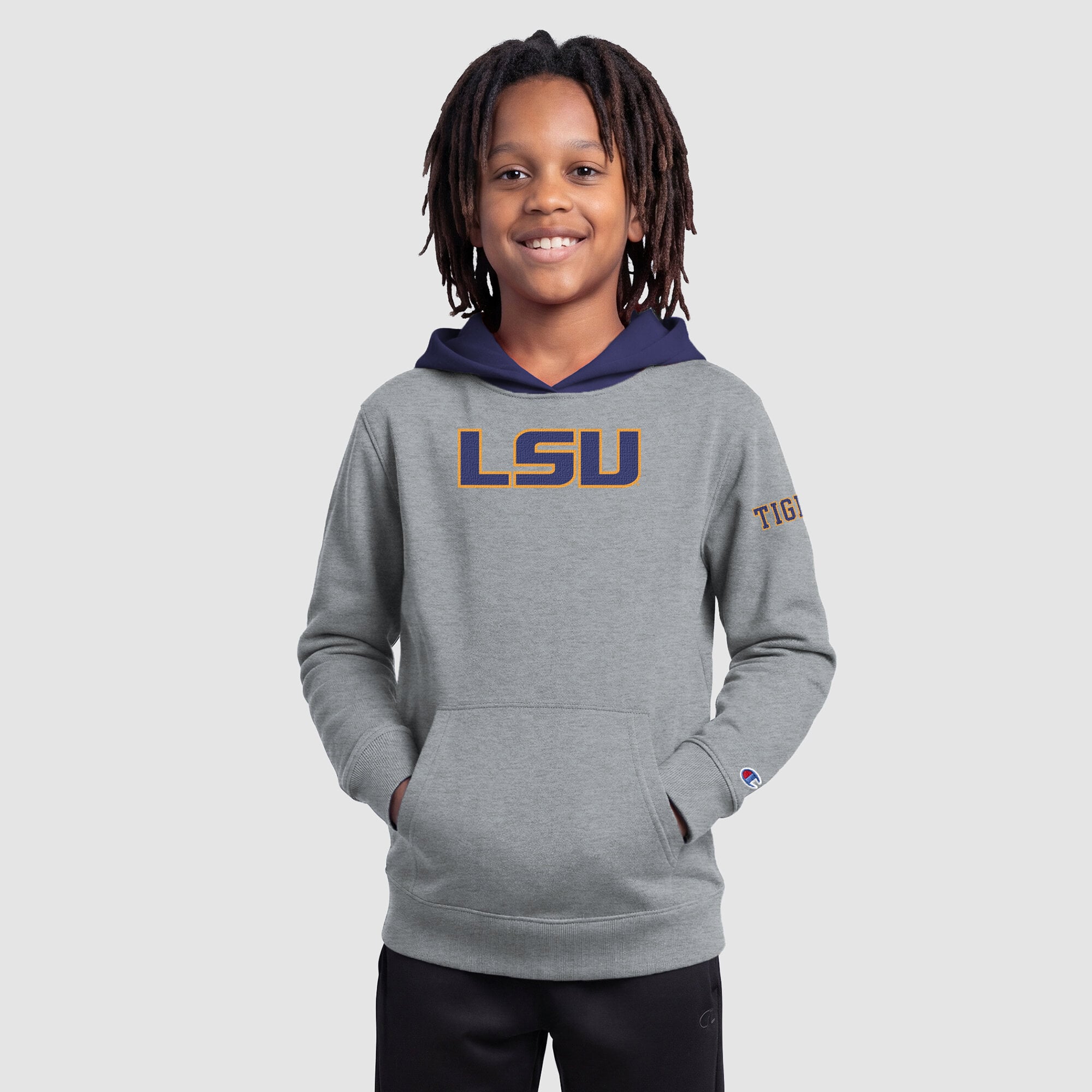 Youth Champion Heather Gray LSU Tigers Fleece Hoodie