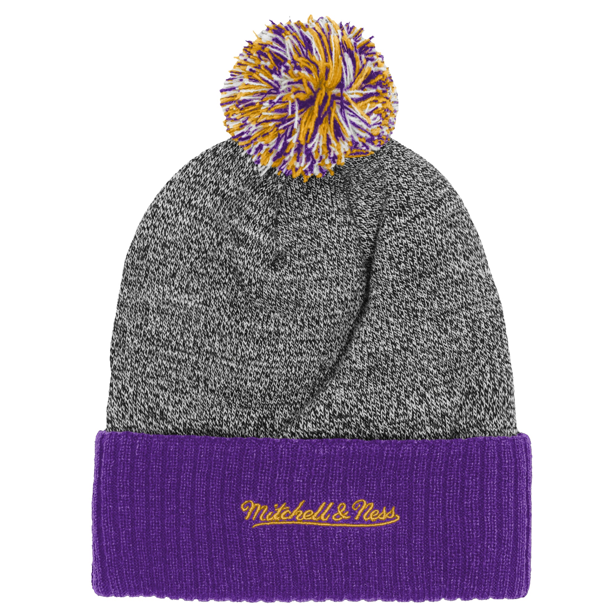 Bonnet à revers Mitchell & Ness violet pour enfant, à l'effigie de la mascotte des LSU Tigers et orné d'un pompon.