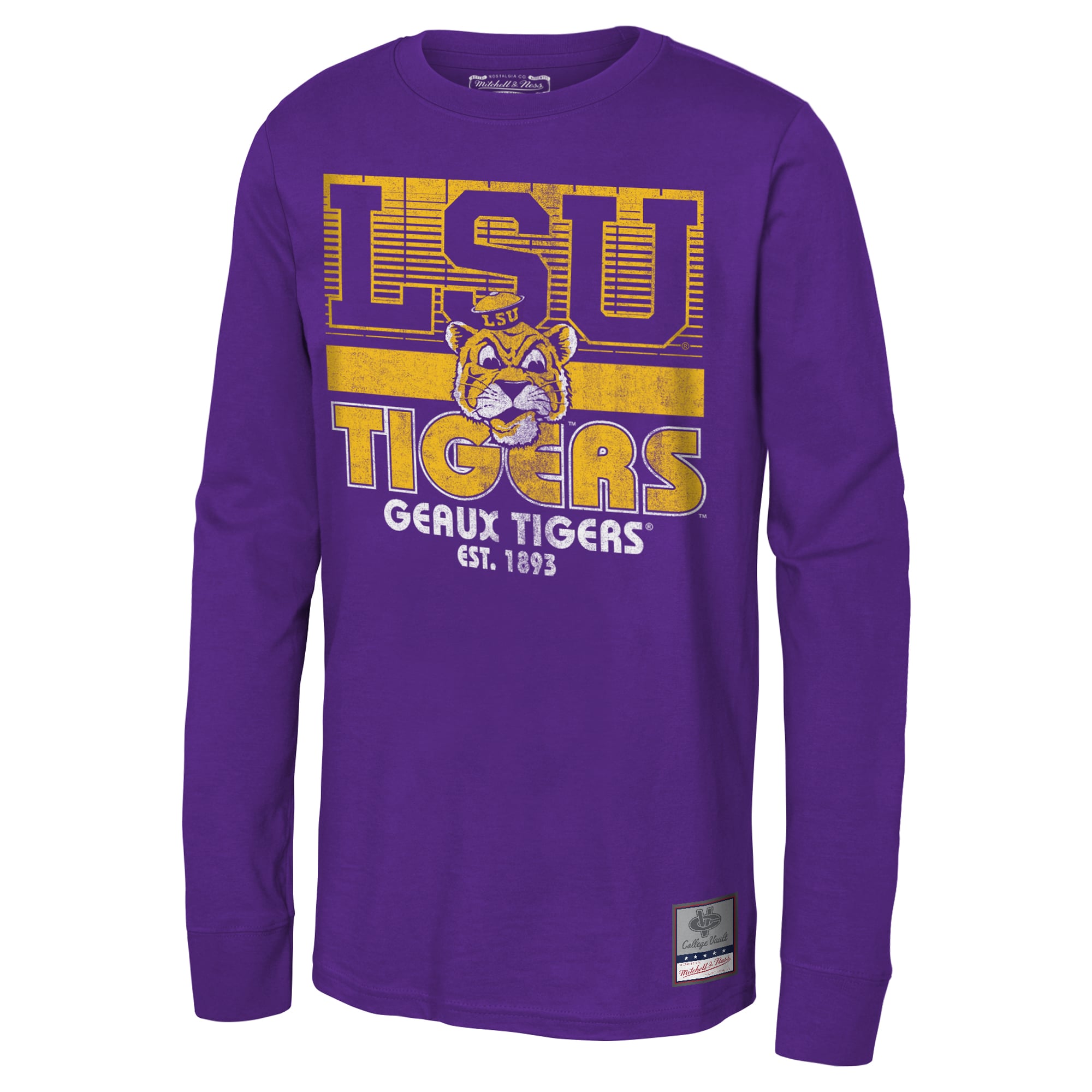 T-shirt à manches longues Mitchell & Ness violet pour enfant, modèle rétro LSU Tigers Big Game