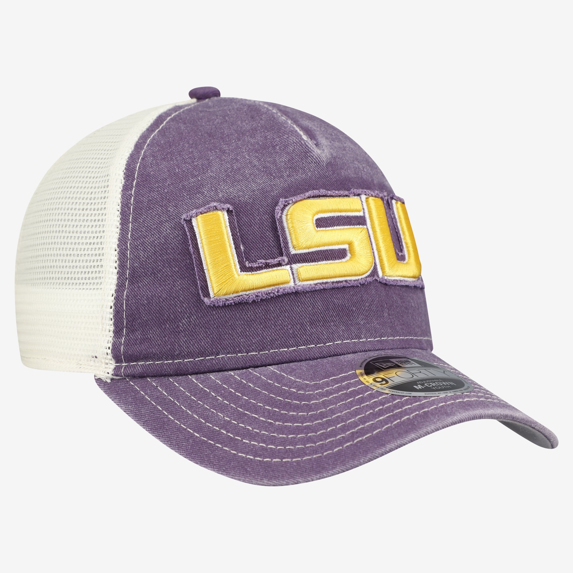 Casquette trucker rétro ajustable New Era LSU Tigers 9FORTY A-Frame M-Crown violette pour jeunes