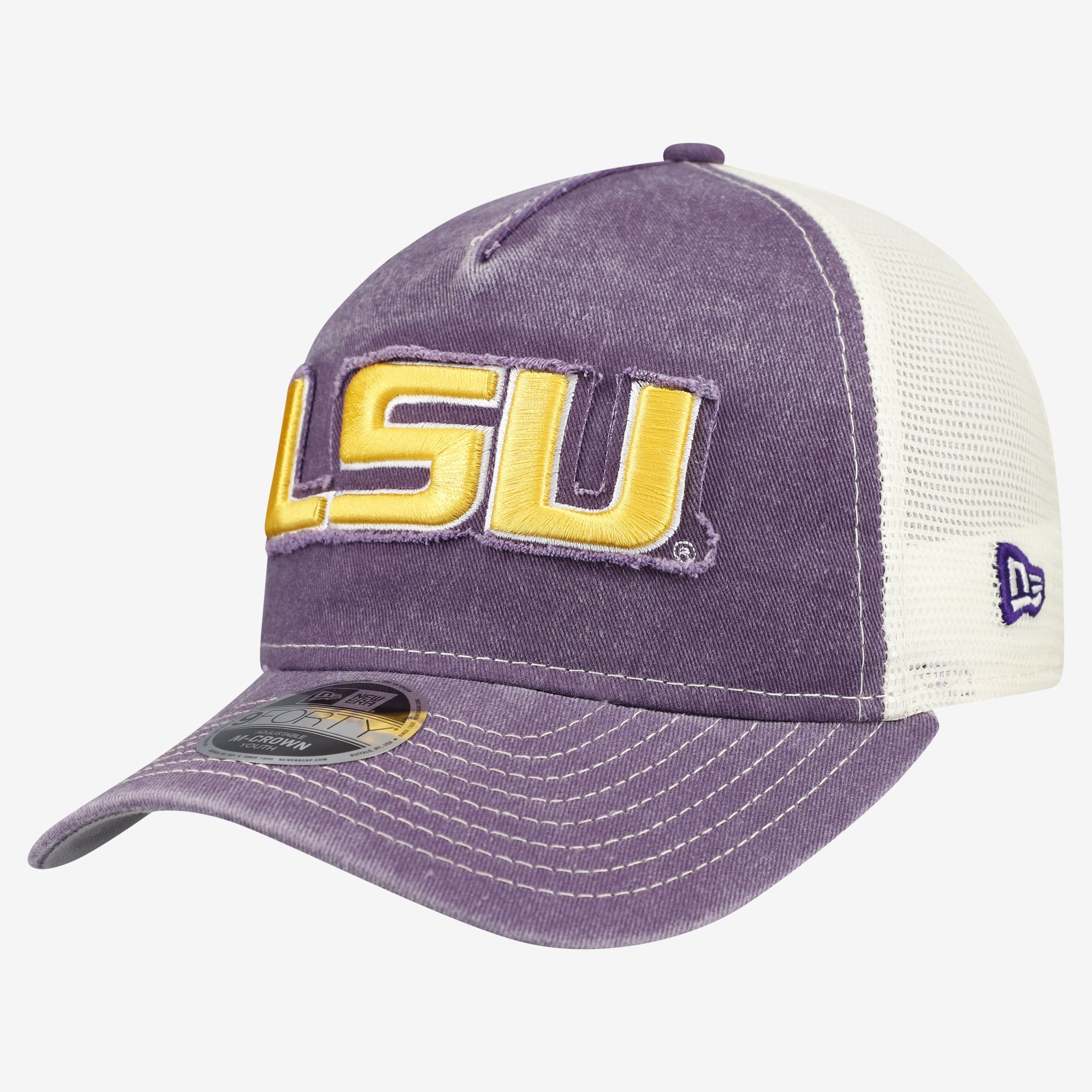 Casquette trucker rétro ajustable New Era LSU Tigers 9FORTY A-Frame M-Crown violette pour jeunes