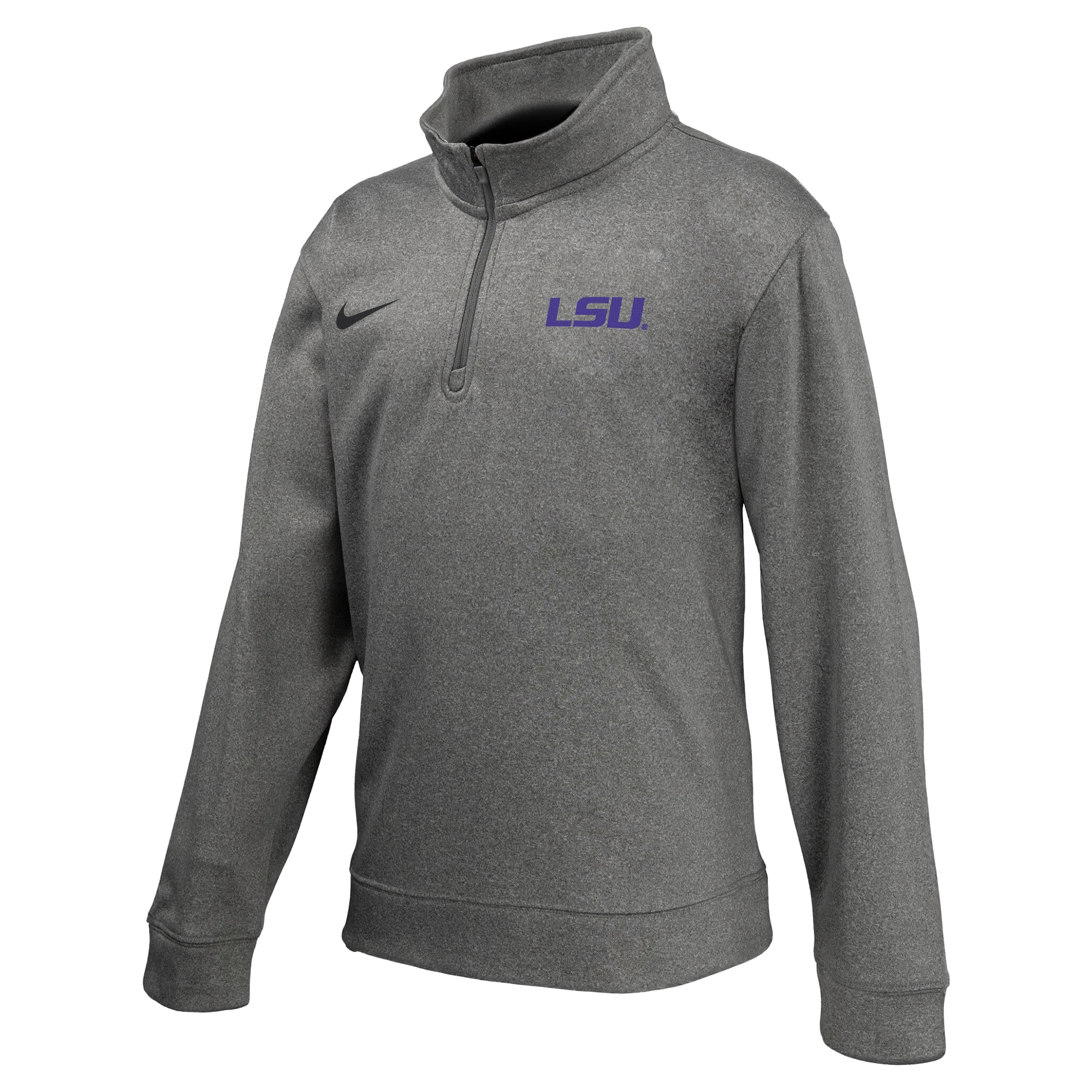 Pull-over Nike gris LSU Tigers Therma-FIT à quart de zip pour enfant